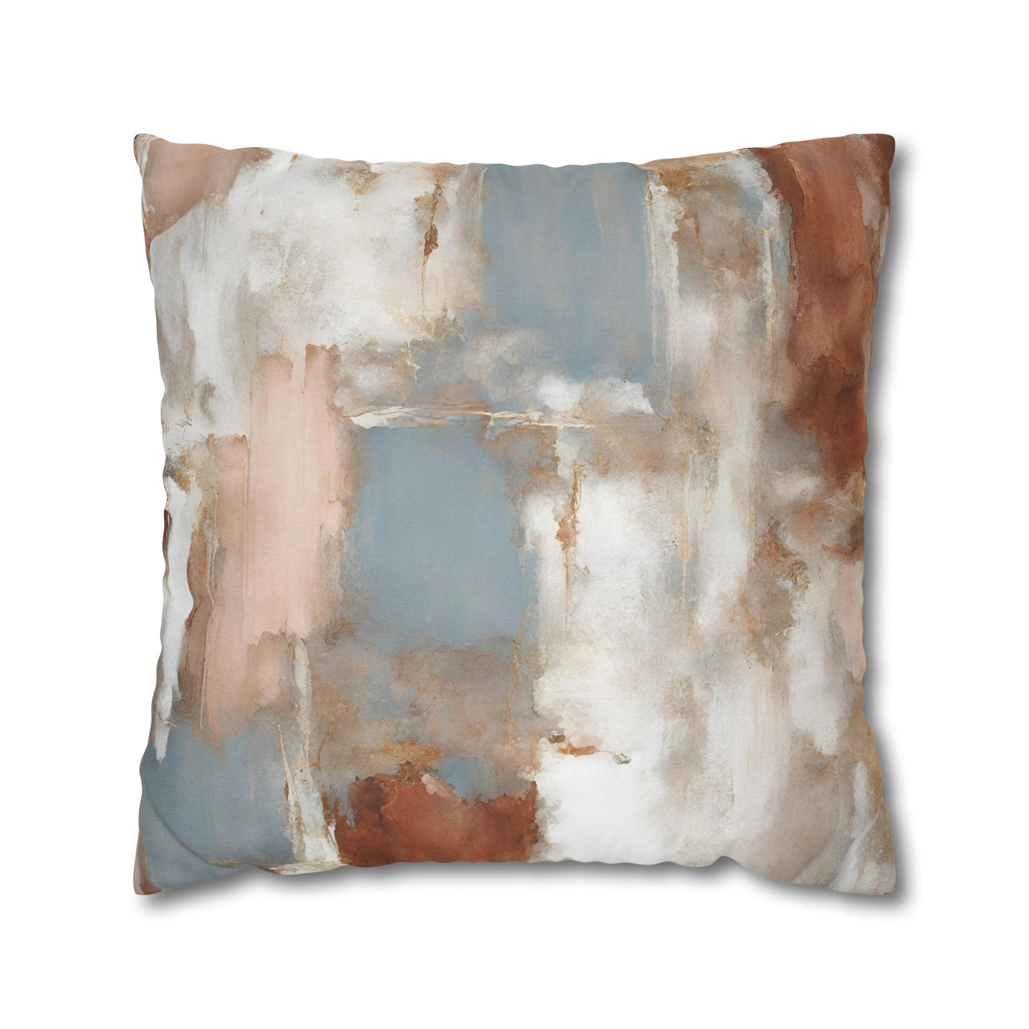 Abstract Pillow Cover | Earth Tones, Beige Rust, Blue White