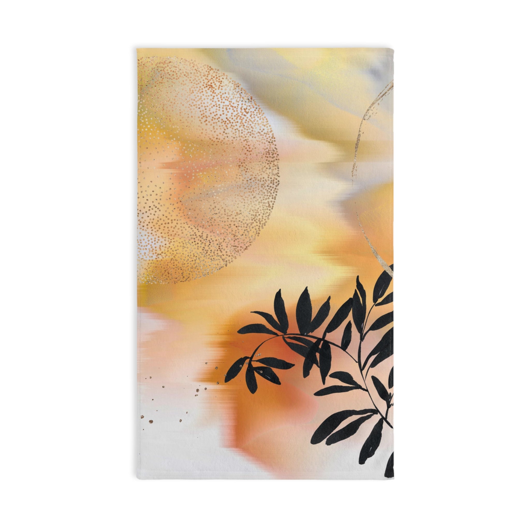 Boho Floral Kitchen, Bath Hand Towel | Yellow Orange Black Ombre