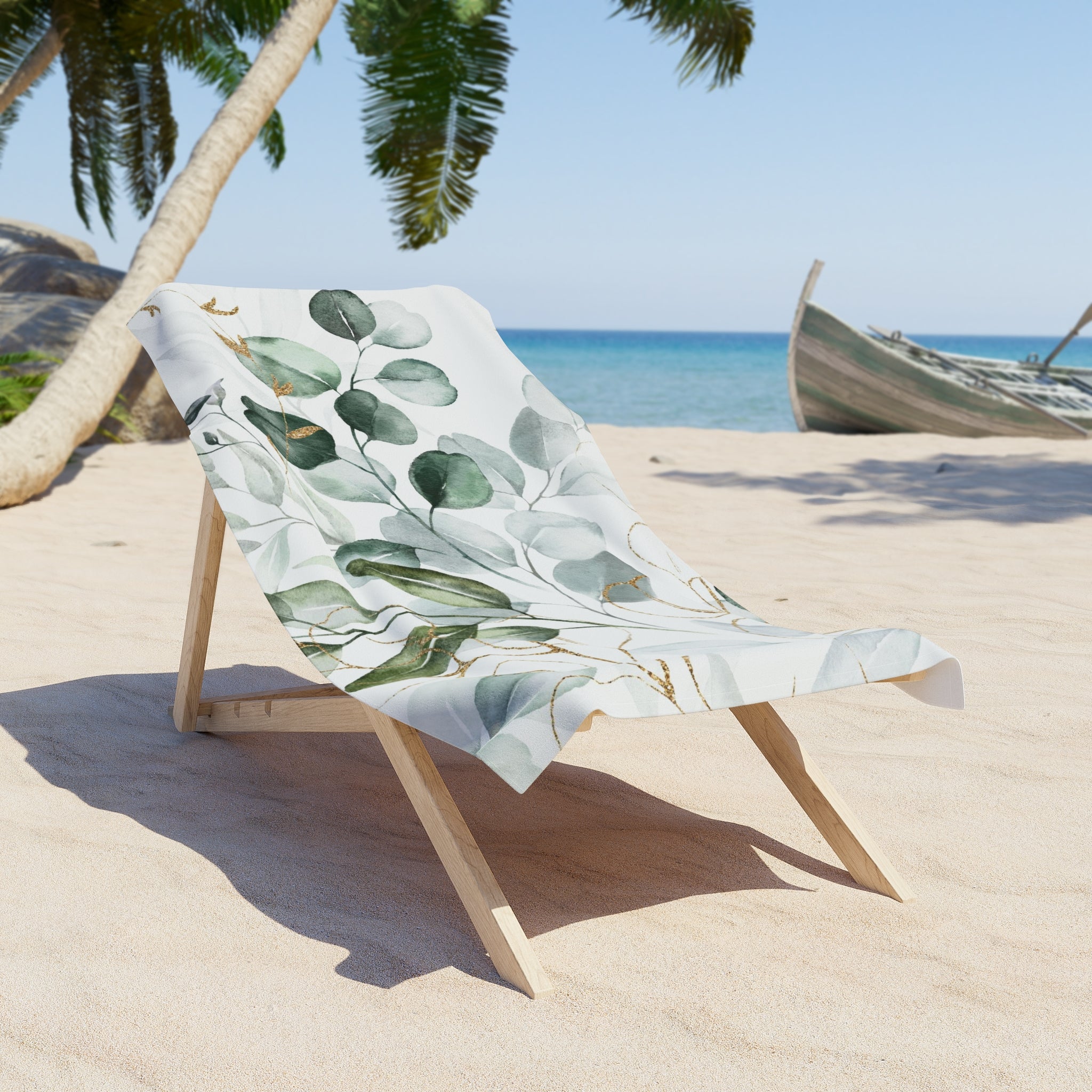 Floral Bath Beach Towel | White Sage Green Leaves