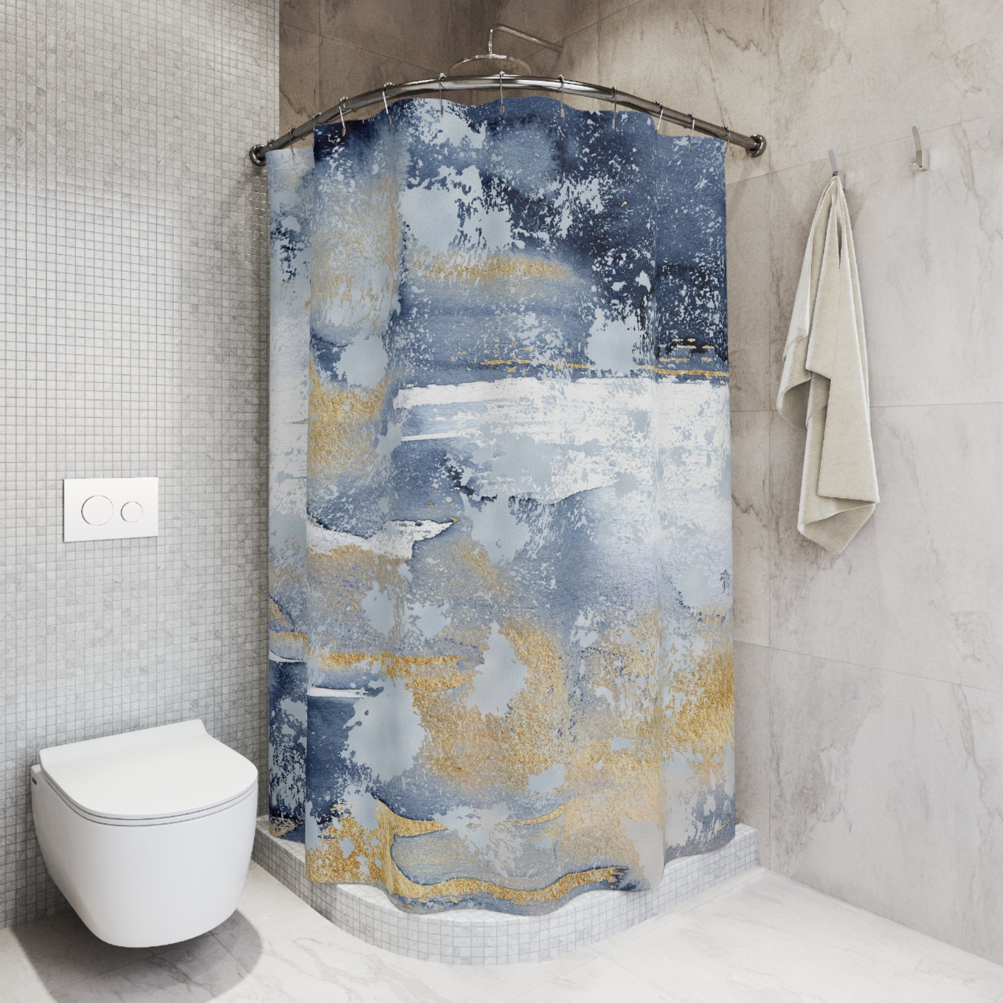 Rustic Blue White Shower Curtain | Beige Ombre, Sky Blue