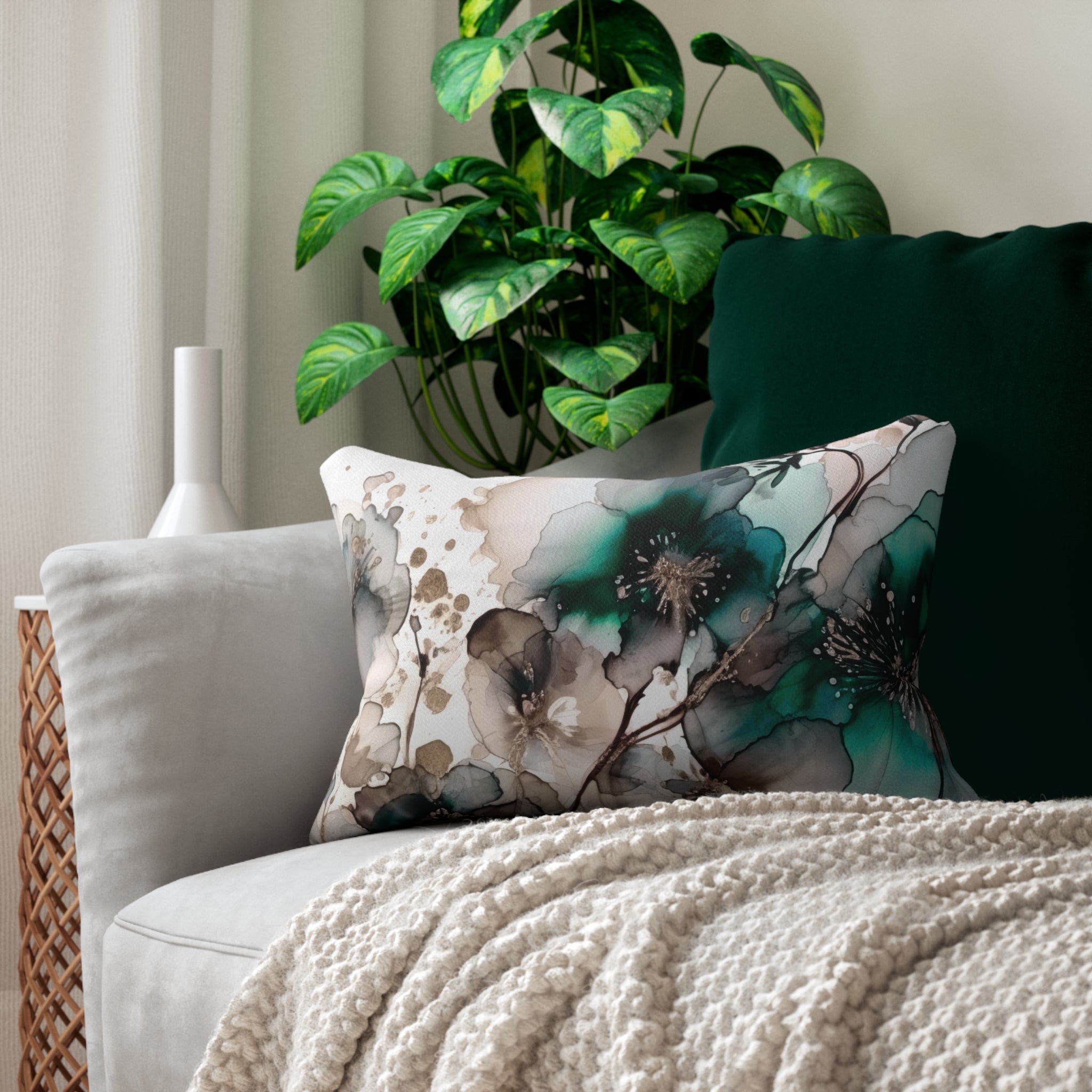 Abstract Watercolor Floral Lumbar Pillow