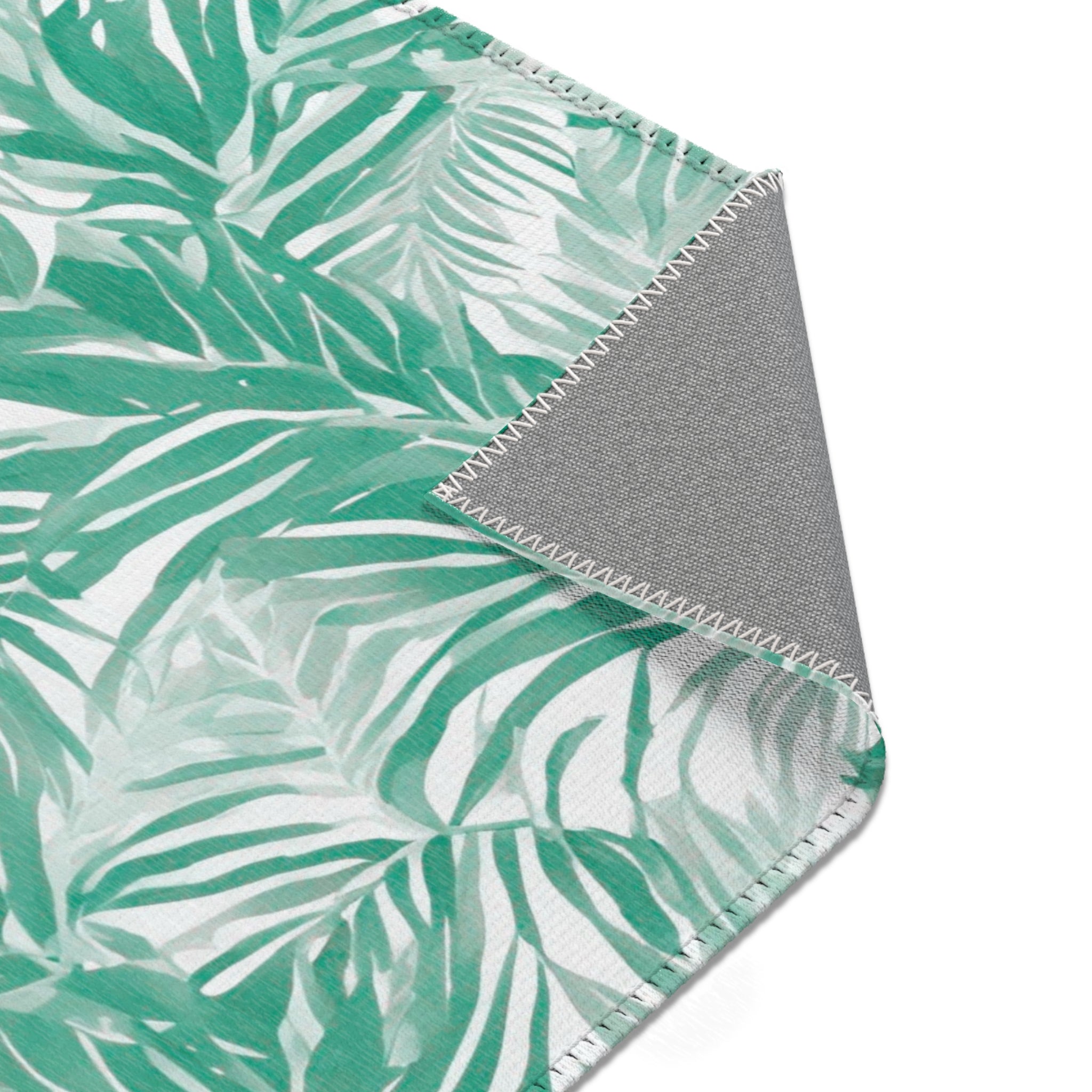 Floral Area Rug | Green White Leaves Watercolor Rug