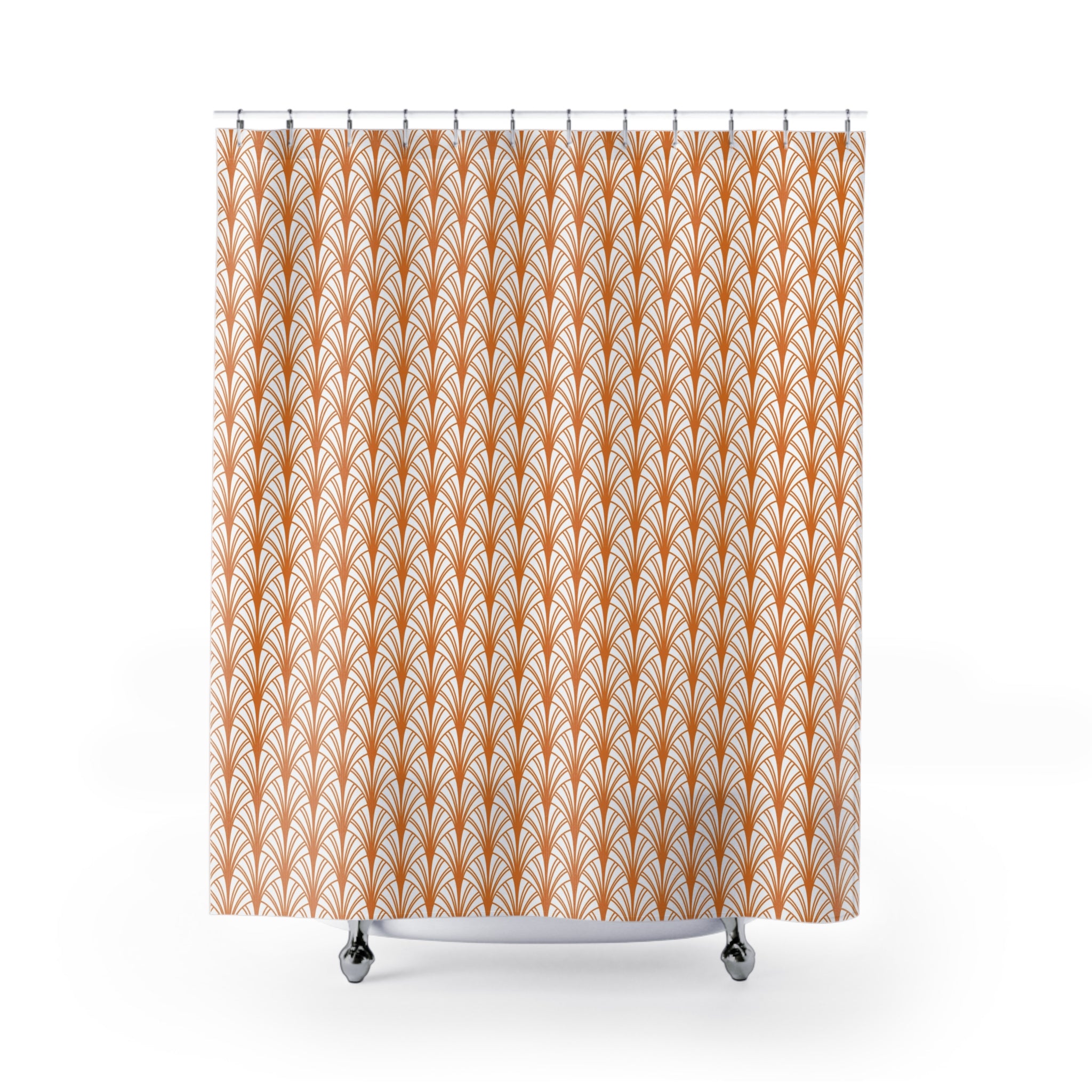 Art Deco Shower Curtain | Terracotta, Burnt Orange White, Art Nouveau