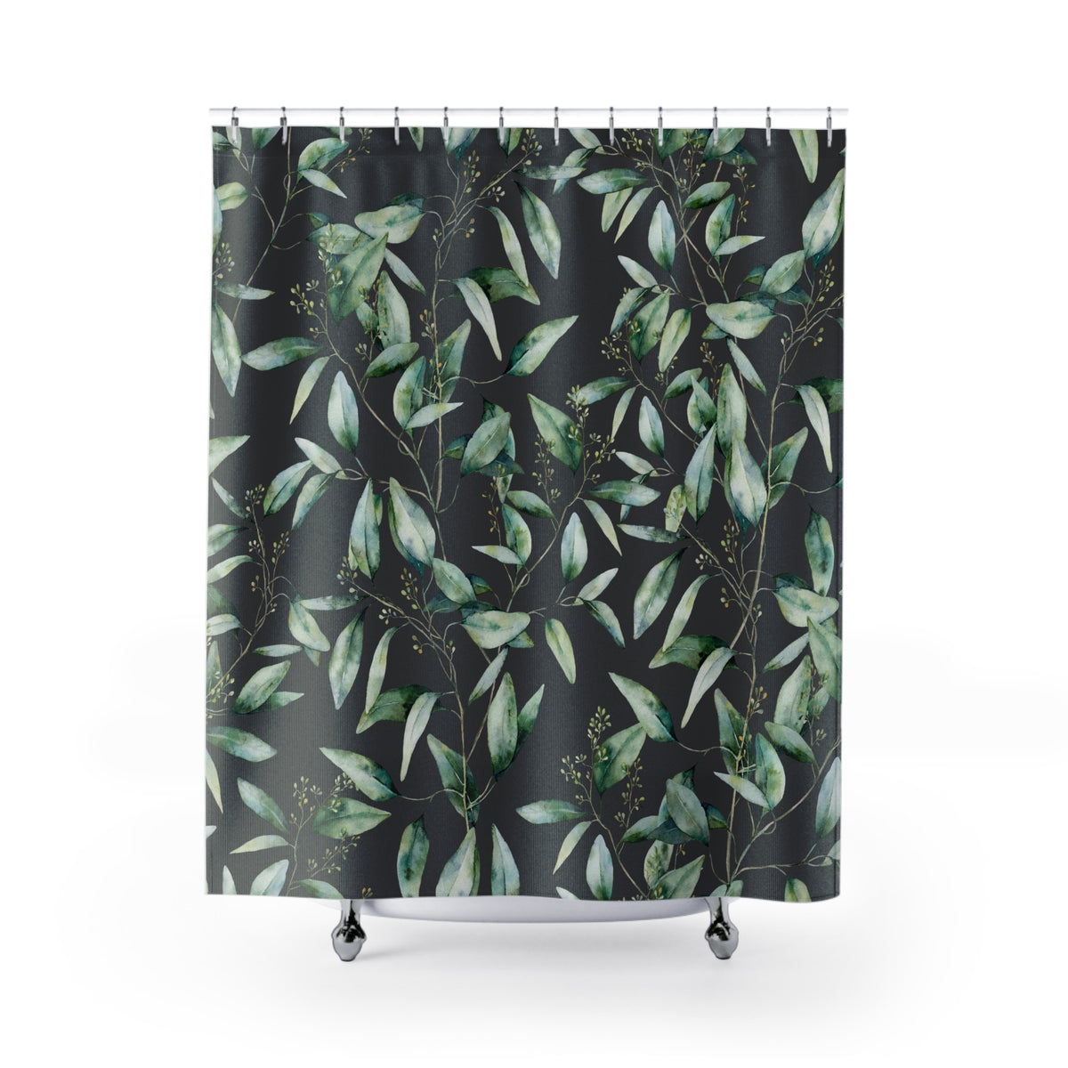 Charcoal Green Eucalyptus Leaf Shower Curtain, Bath Curtain 71x74