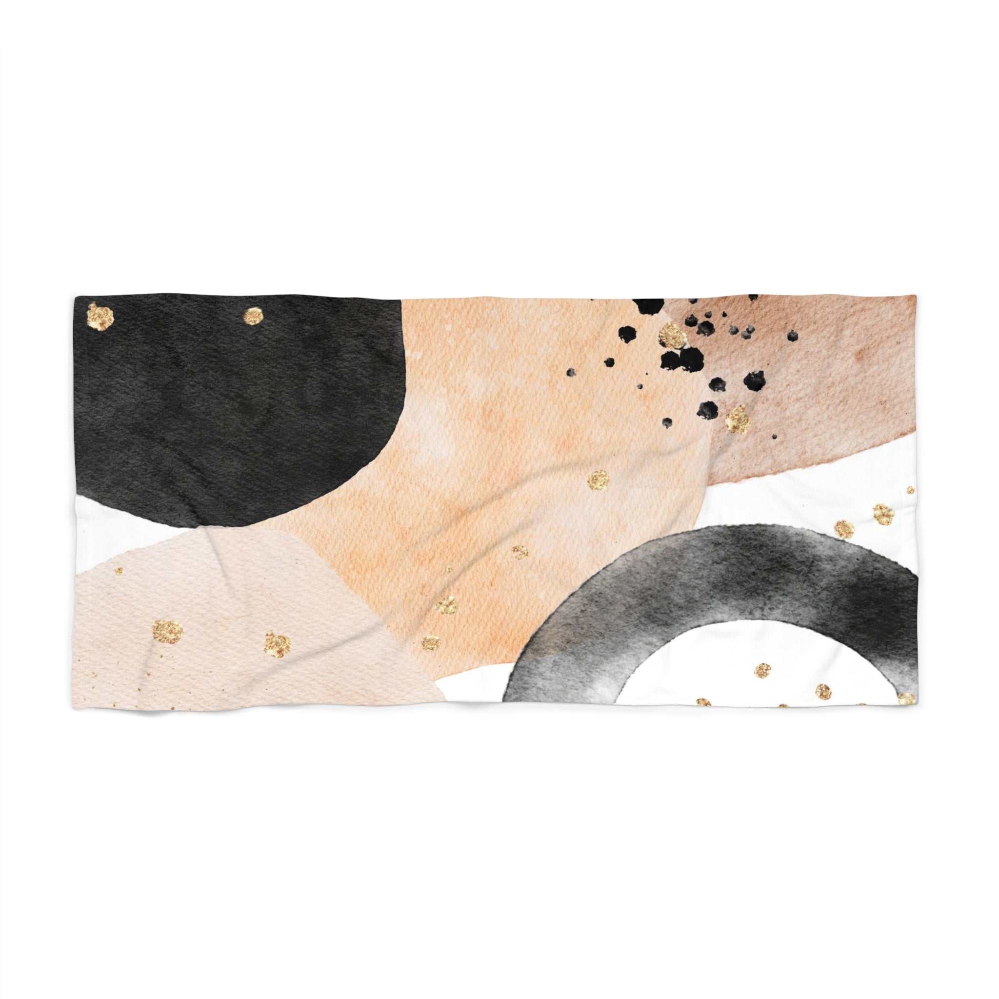 Abstract Boho Bath, Beach Towel | Beige Brown White Black