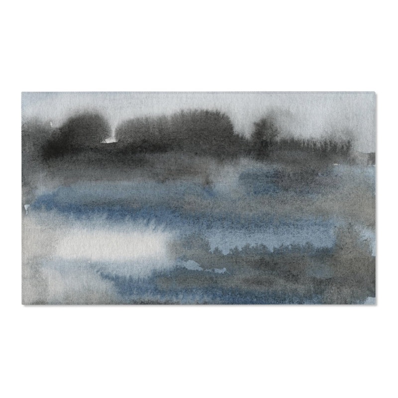 Abstract Area Rug | Navy Indigo Blue, Gray Black Ombre, Landscape