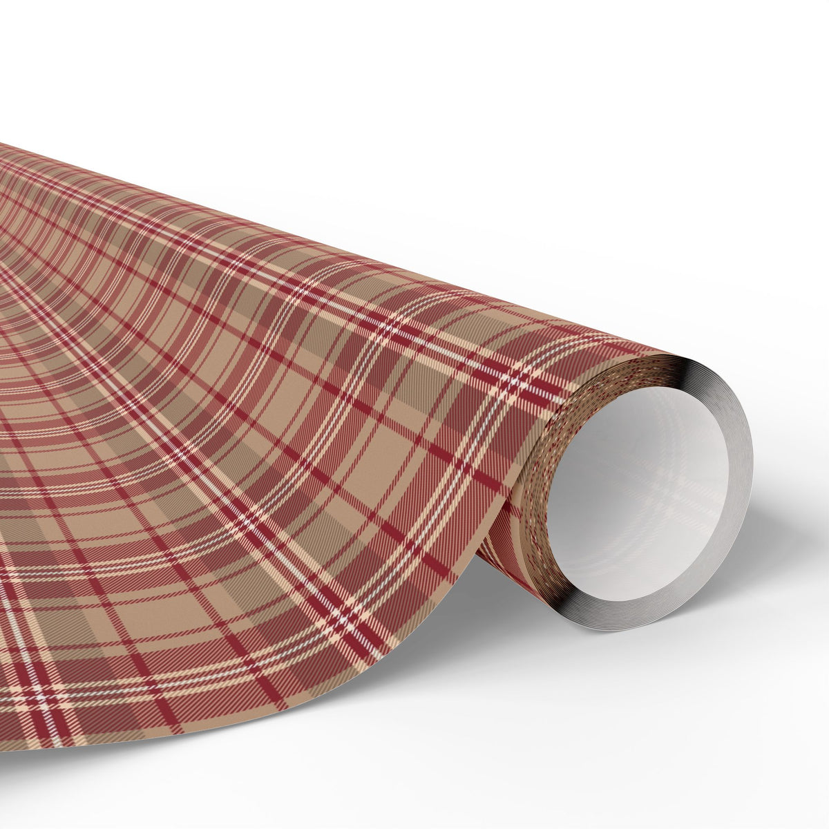 Red Tan Tartan Plaid Christmas Wrapping Paper, Gift Wrap