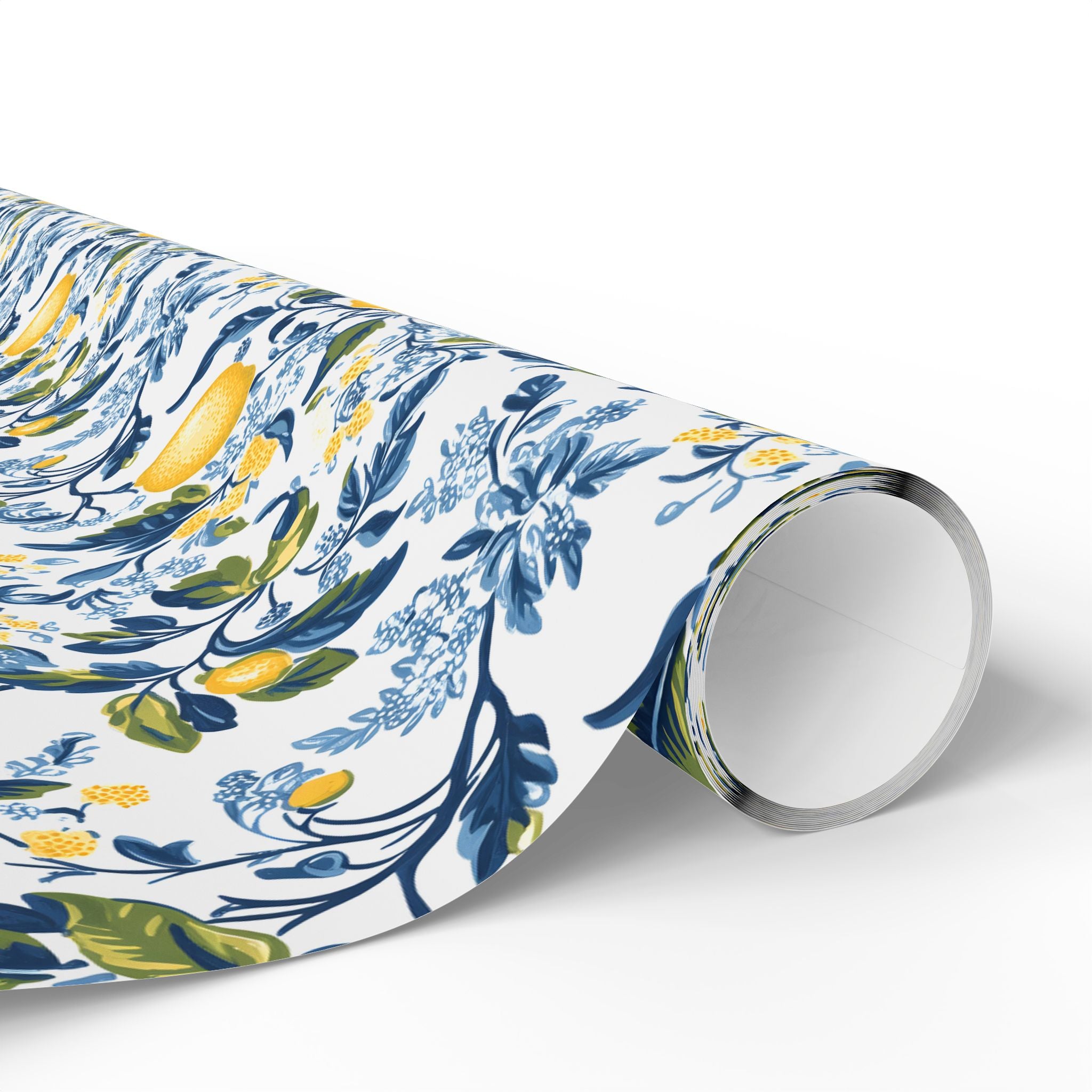 Lemon Wrapping Paper | Mediterranean Floral Gift Wrap for the Holidays, Birthdays