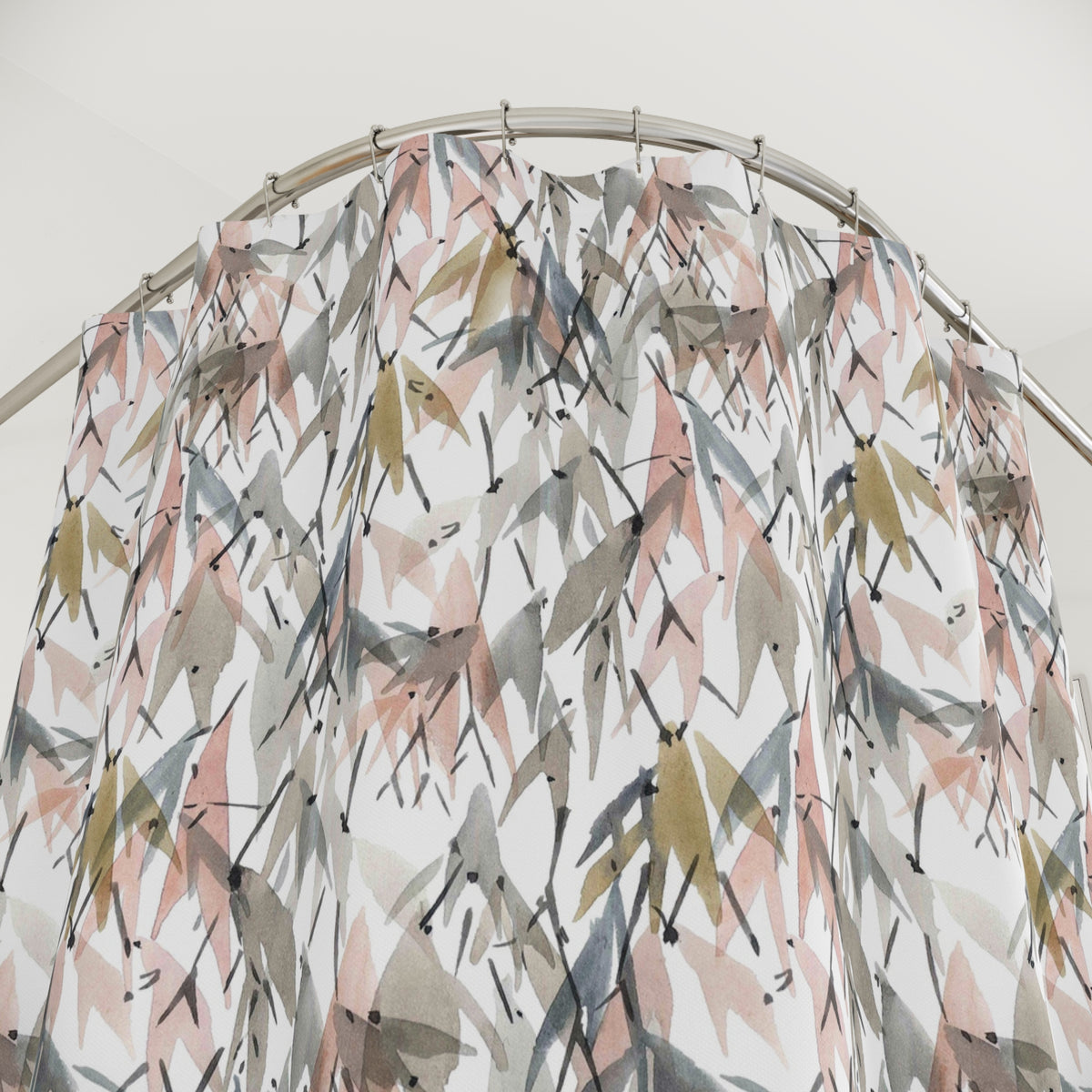 Blush Grey Abstract Willow Shower Curtain, Bath Curtain 71x74