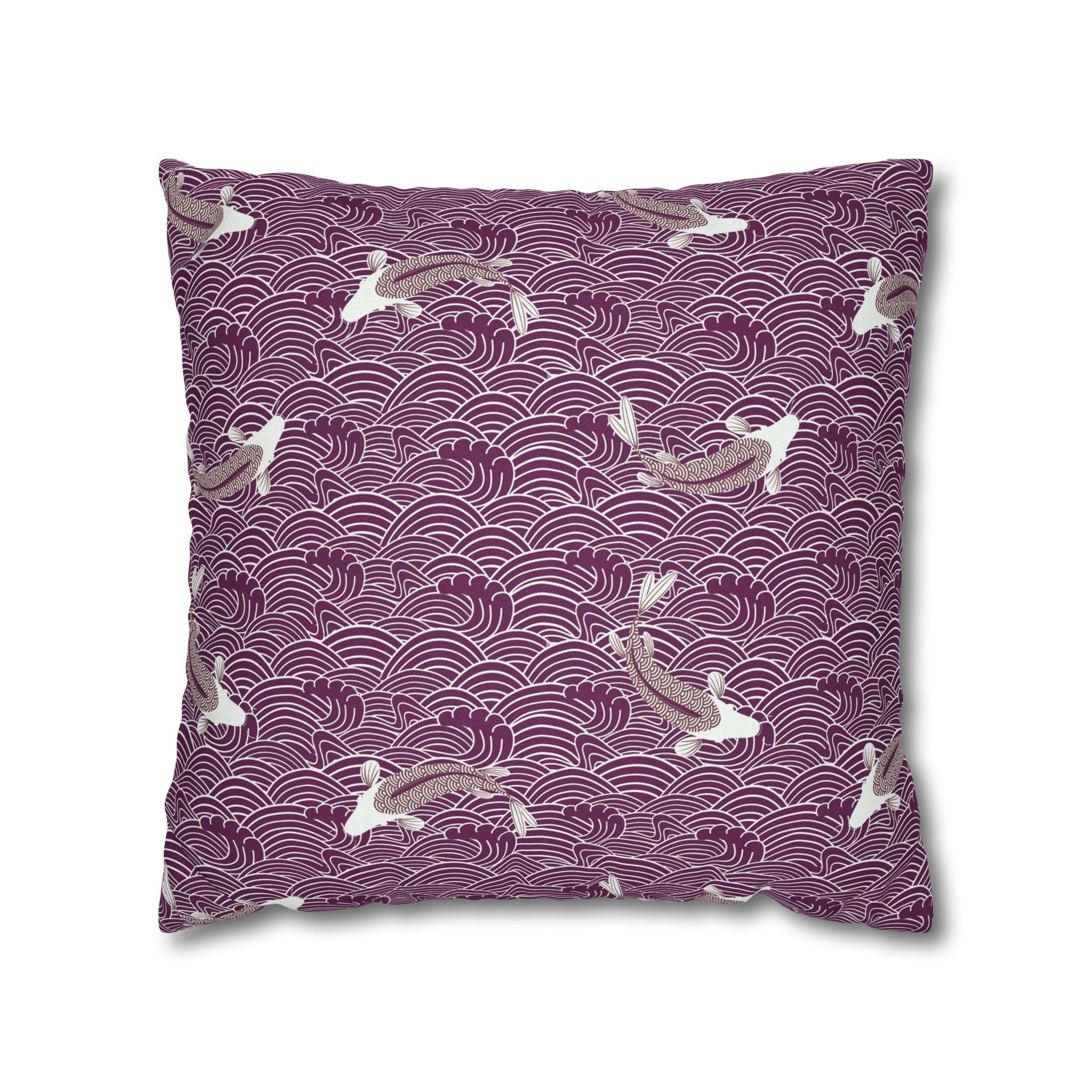 Japanese Koi Pillow Cover | Lilac Purple White Pillowcase