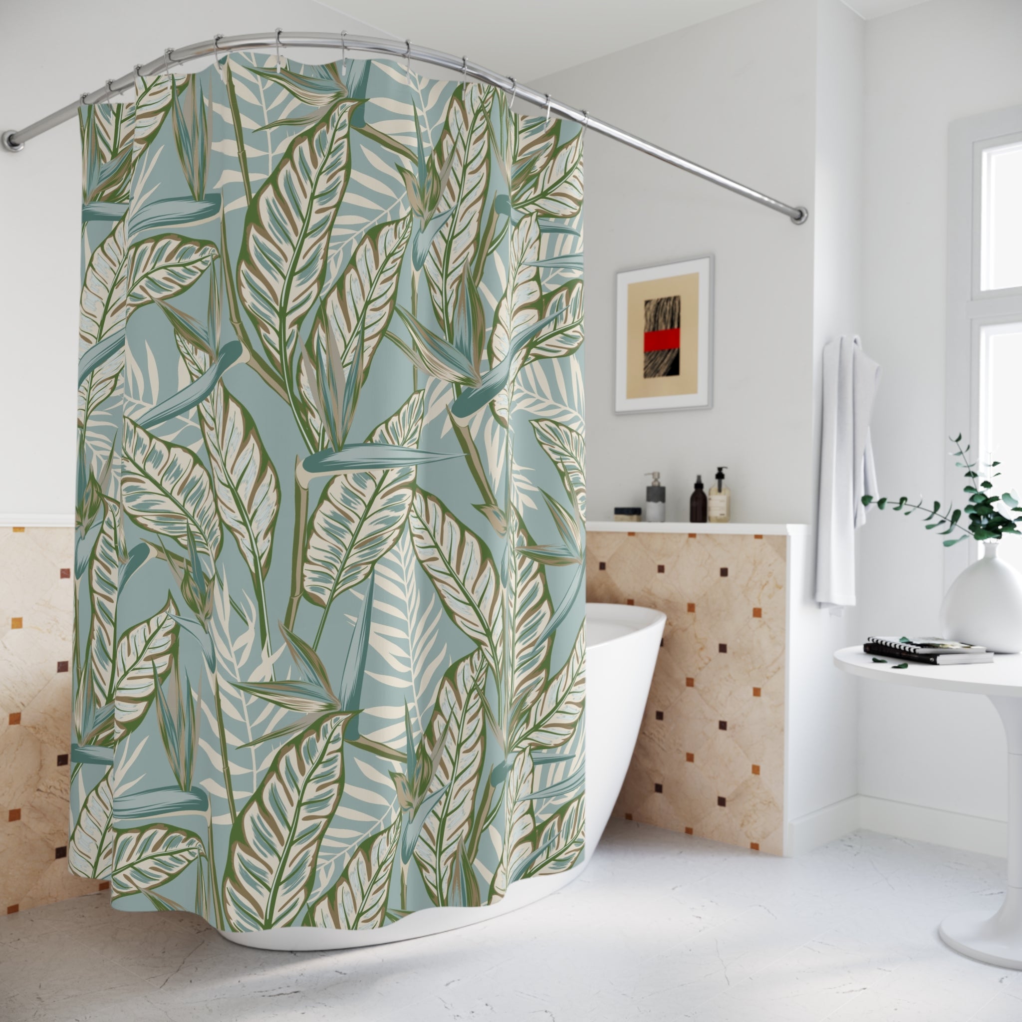 Floral Shower Curtain | Tropical Leaves Bathroom Decor