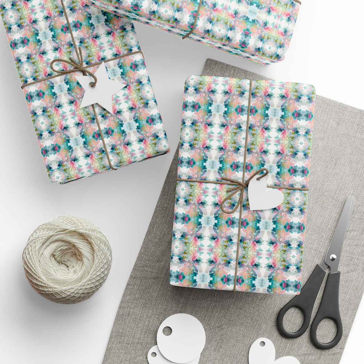 Pink Teal Blue Watercolor Mirrored Wrapping Paper, Gift Wrap