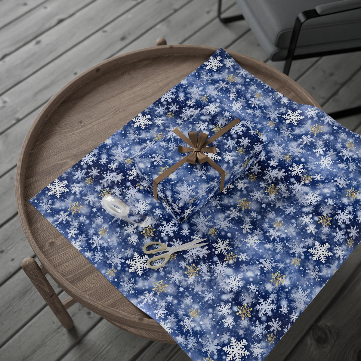 Navy Blue White Snowflake Winter Wrapping Paper, Gift Wrap