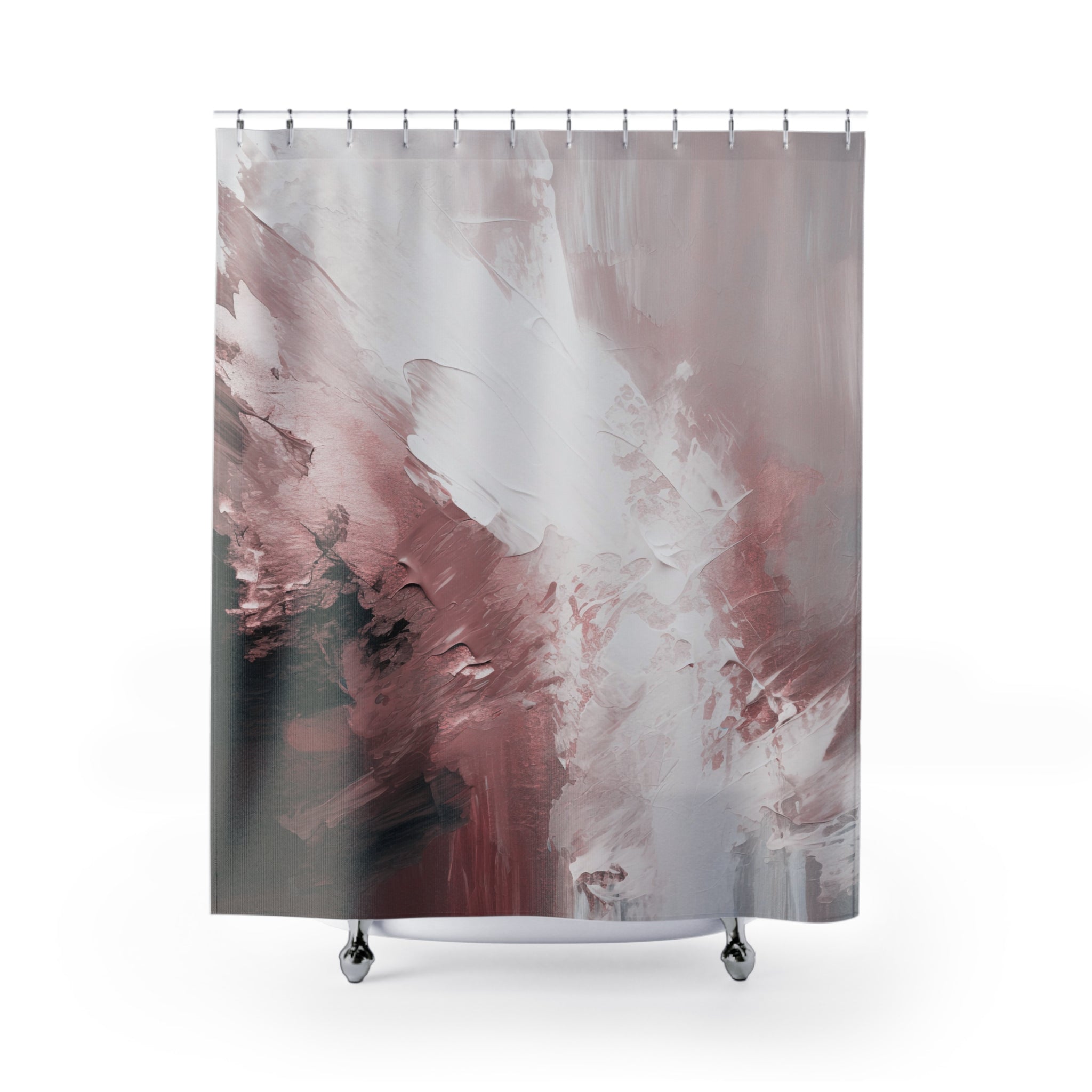 Boho Shower Curtain | Burgundy Grey White Fabric Curtain