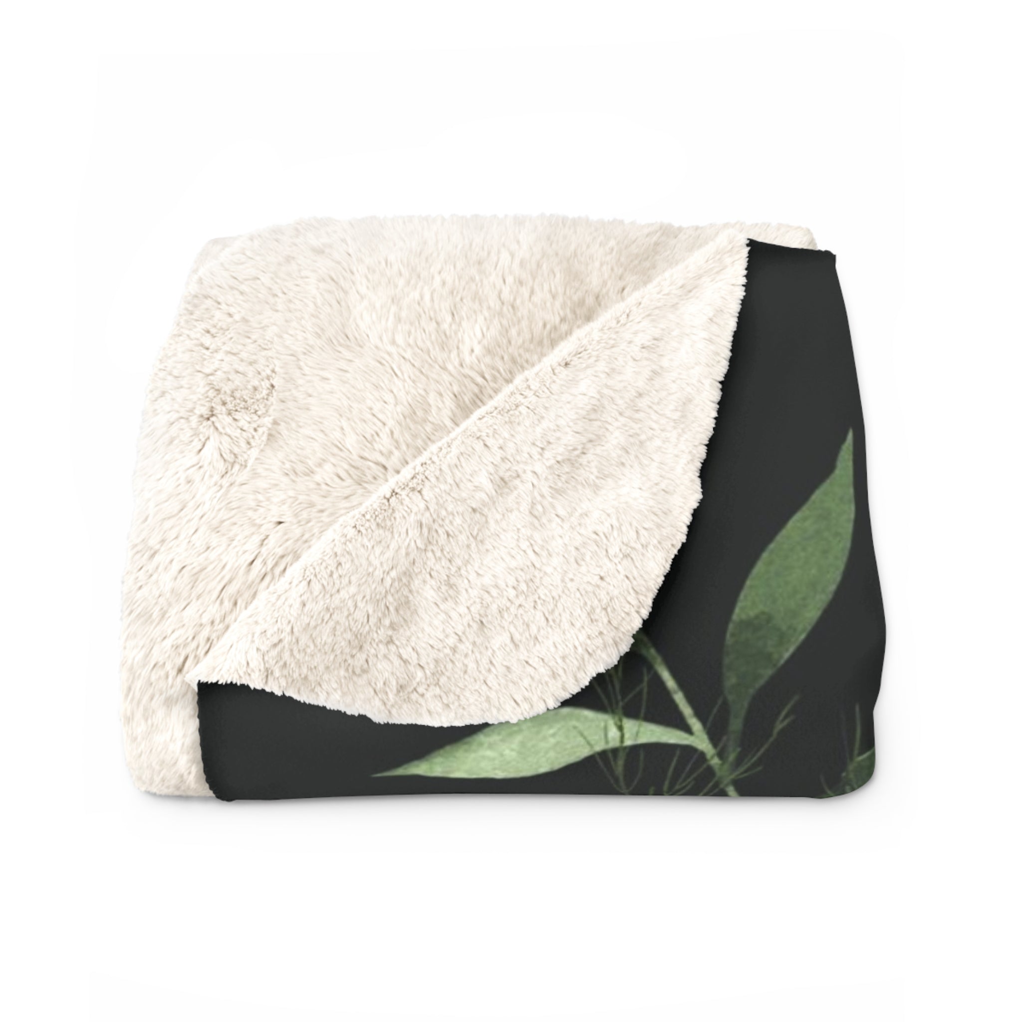 Floral Boho Comfy Blanket | Black, Green Monstera Leaves