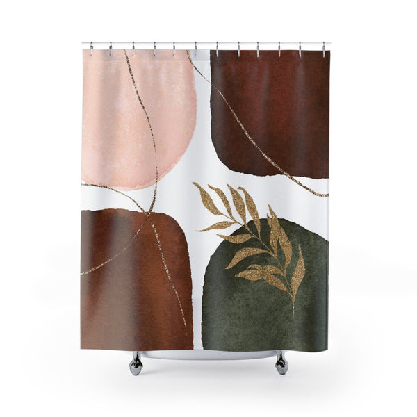 Abstract Shower Curtain | Blush Pink, Rust Brown, Green Beige Floral