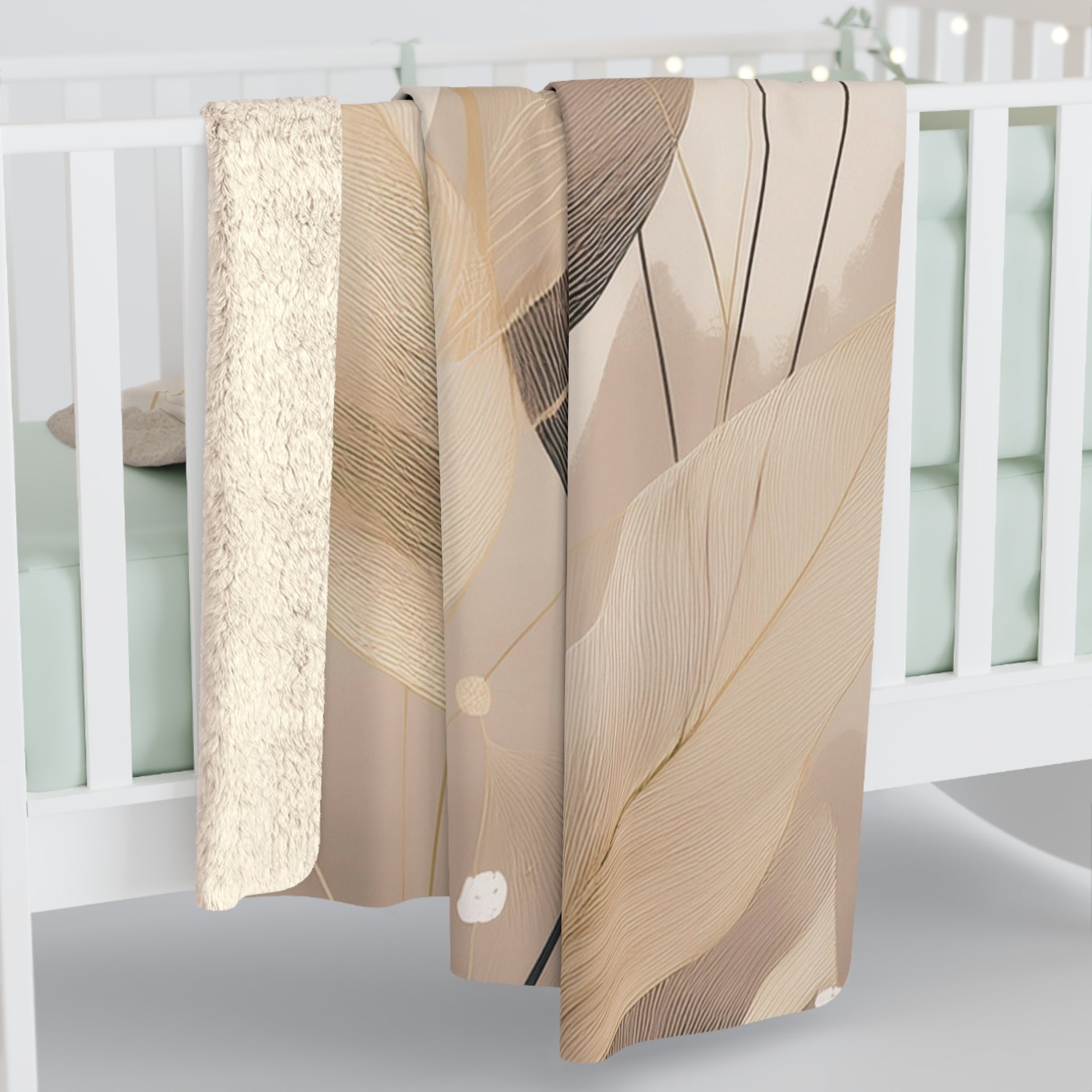 Floral Throw Blanket | Beige Brown Gold Leaves