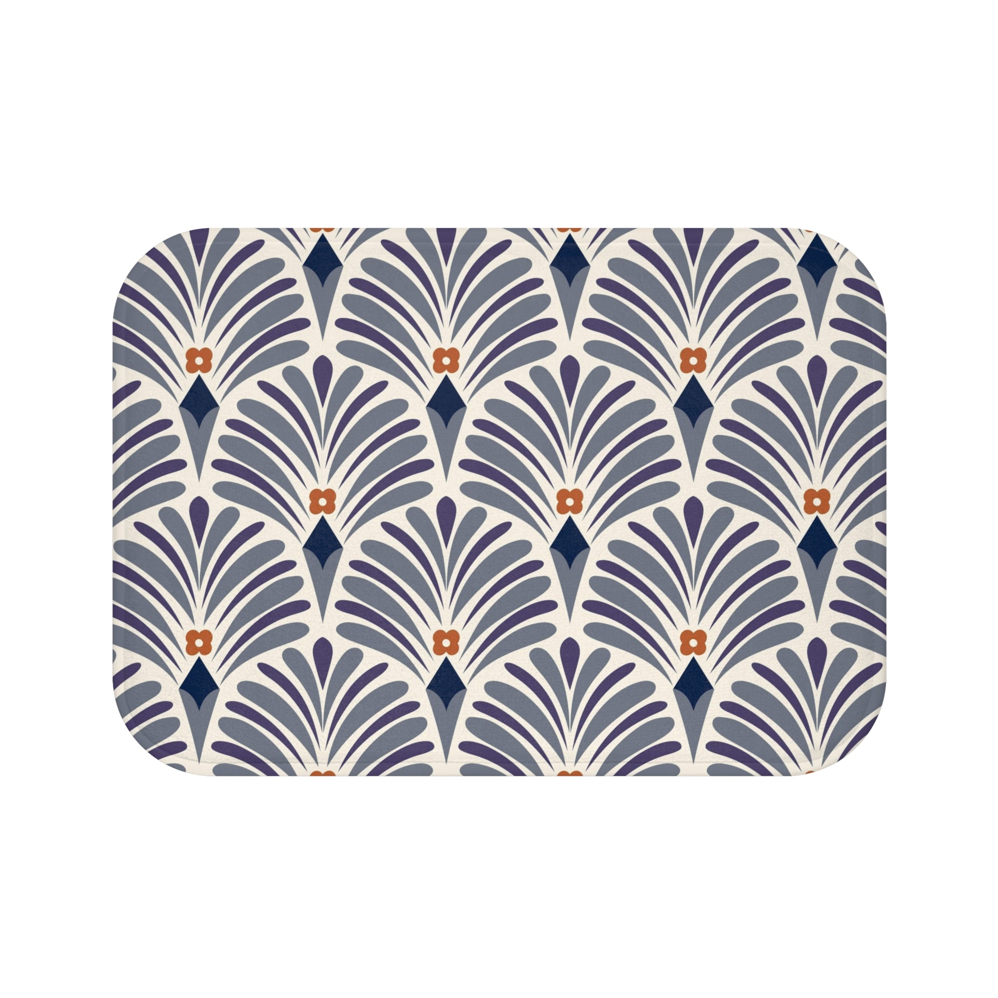 Boho Bath, Kitchen Mat |  Art Deco Grey Plum Purple Beige