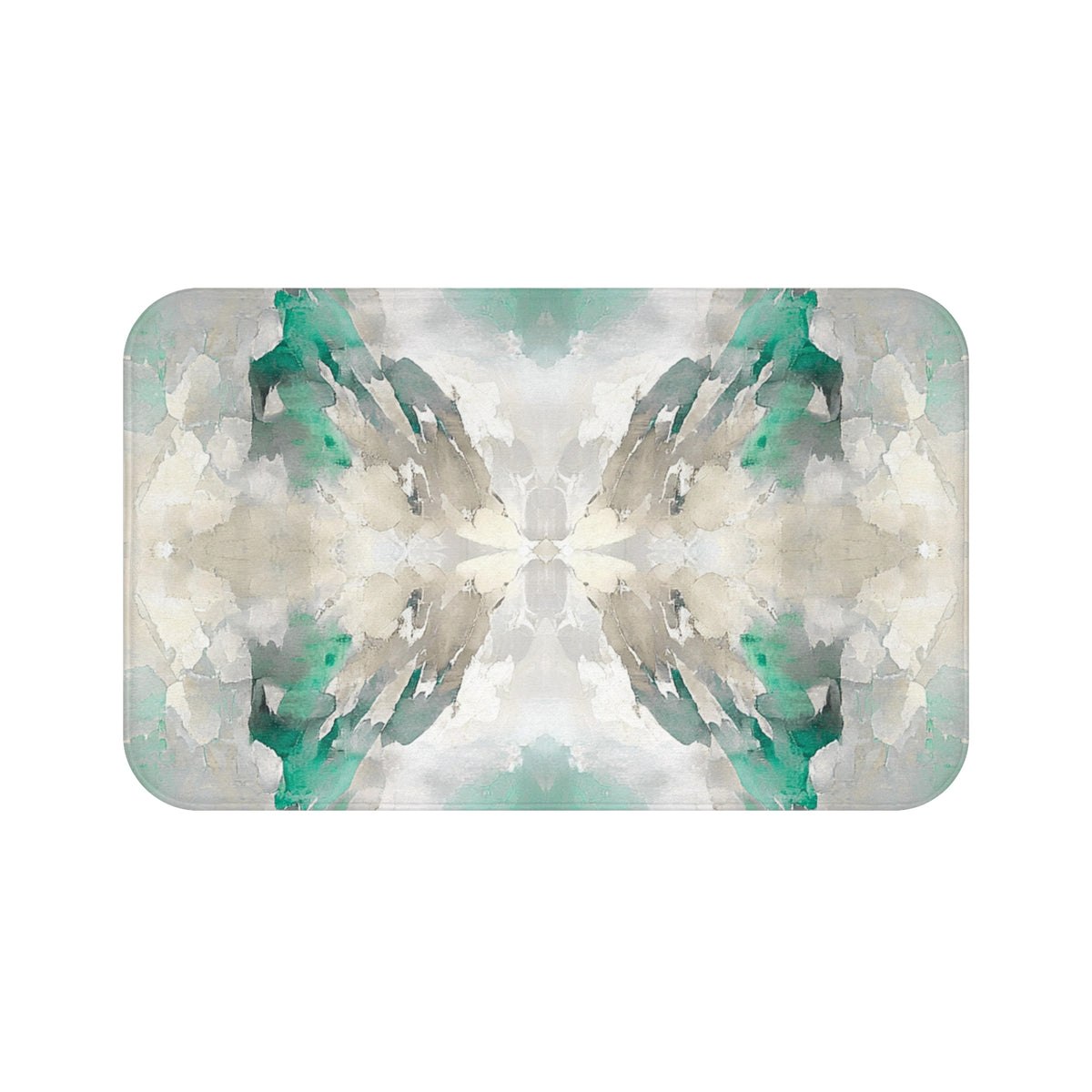Emerald Beige Watercolor Abstract Bath Mat, Boho Bathroom Rug