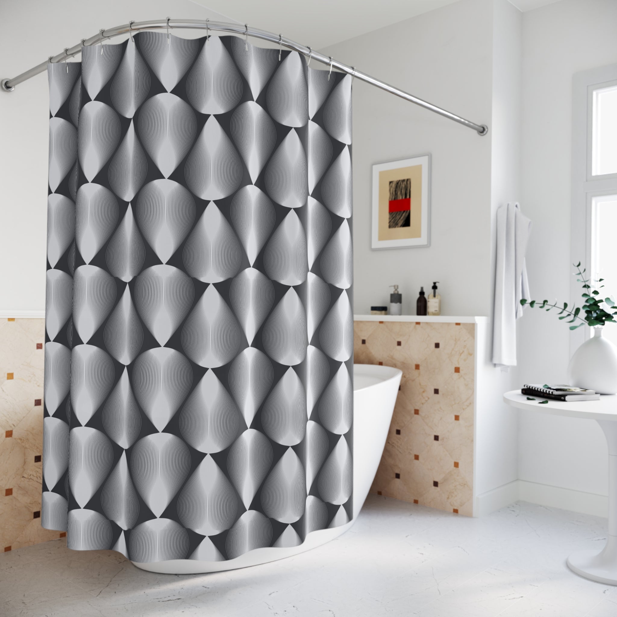 Black White Shower Curtain | Grey Geometric Art Deco