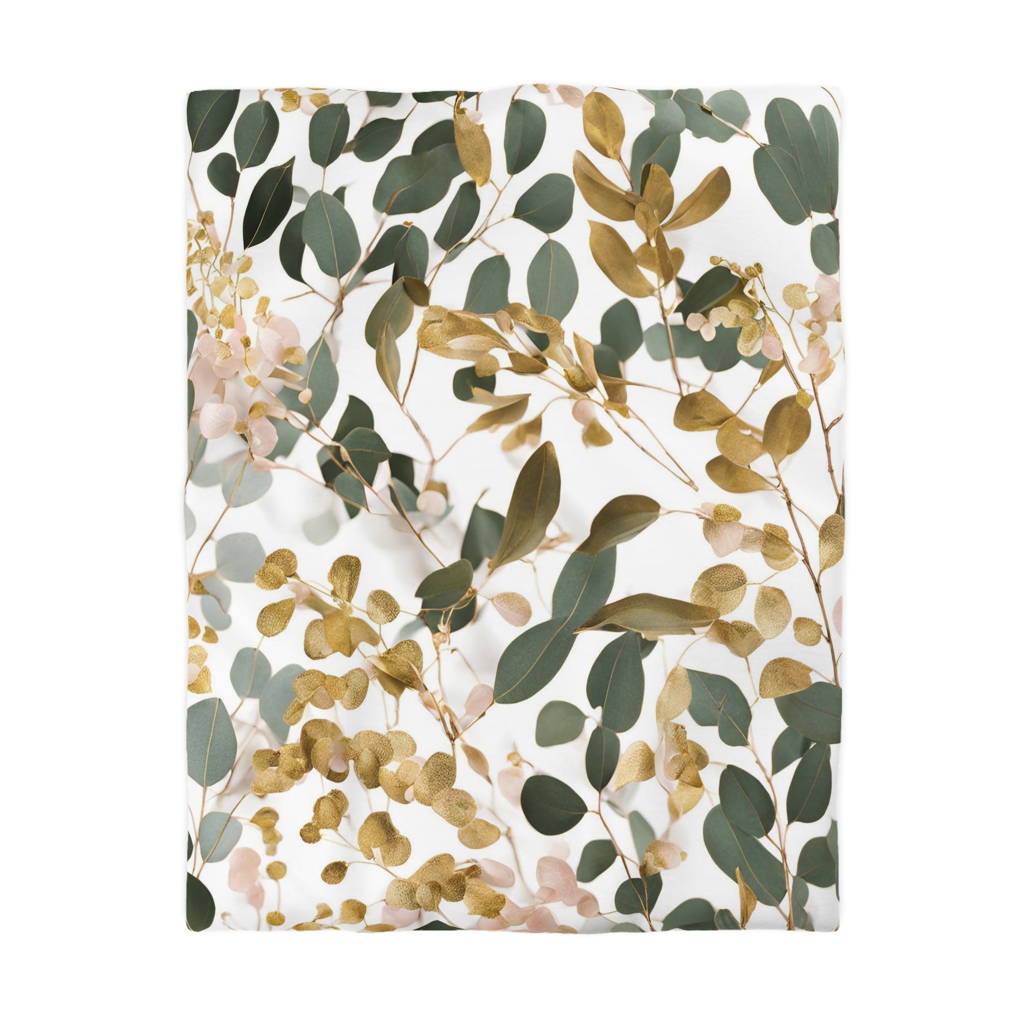 Floral Duvet Cover | Forest Sage Green, White Beige Eucalyptus Leaves Bedding Boho Decor