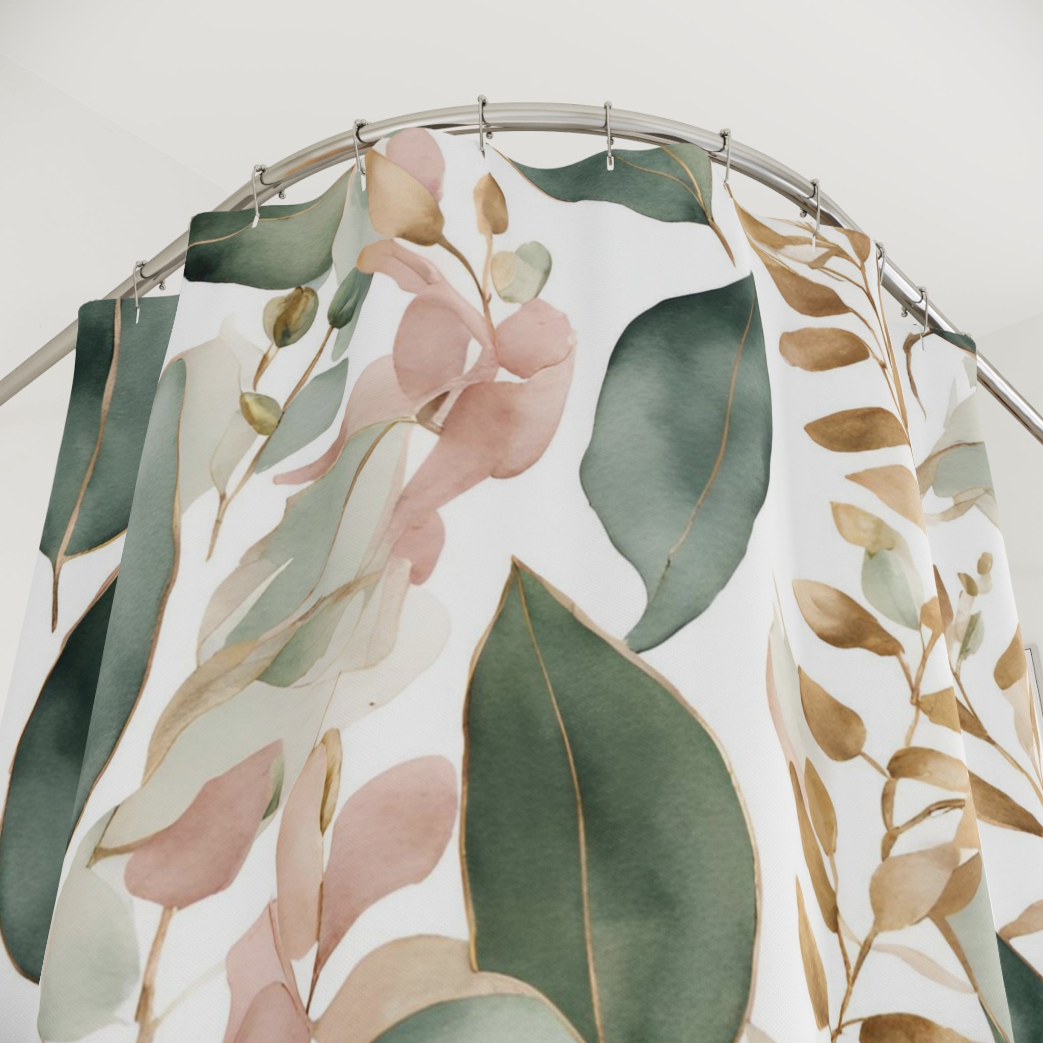 Floral Shower Curtain, Bath Mat | Sage Green, Blush White Watercolor Bathroom Set