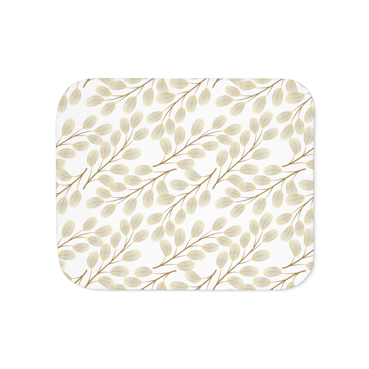 Beige Muted Gold Leaf Branch Sherpa Blanket | Neutral Throw
