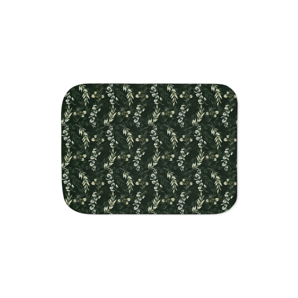 Forest Green Eucalyptus Sherpa Blanket | Dark Sage Botanical Throw