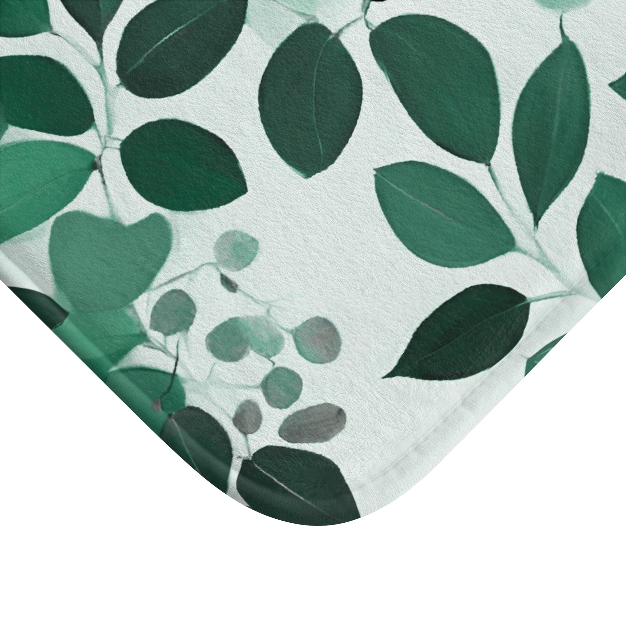 Boho Abstract Leaves Bath Mat | Sage Emerald Green Kitchen Mat