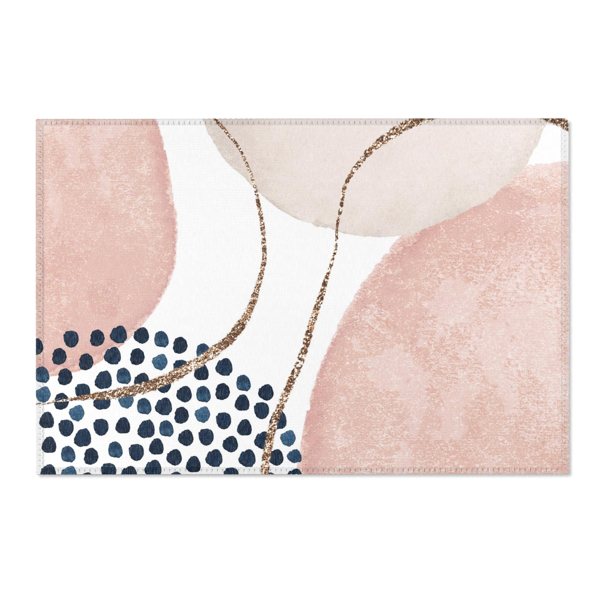 Abstract Boho Rectangle Area Rug | Modern Blush Pink, Ivory, Navy Blue White