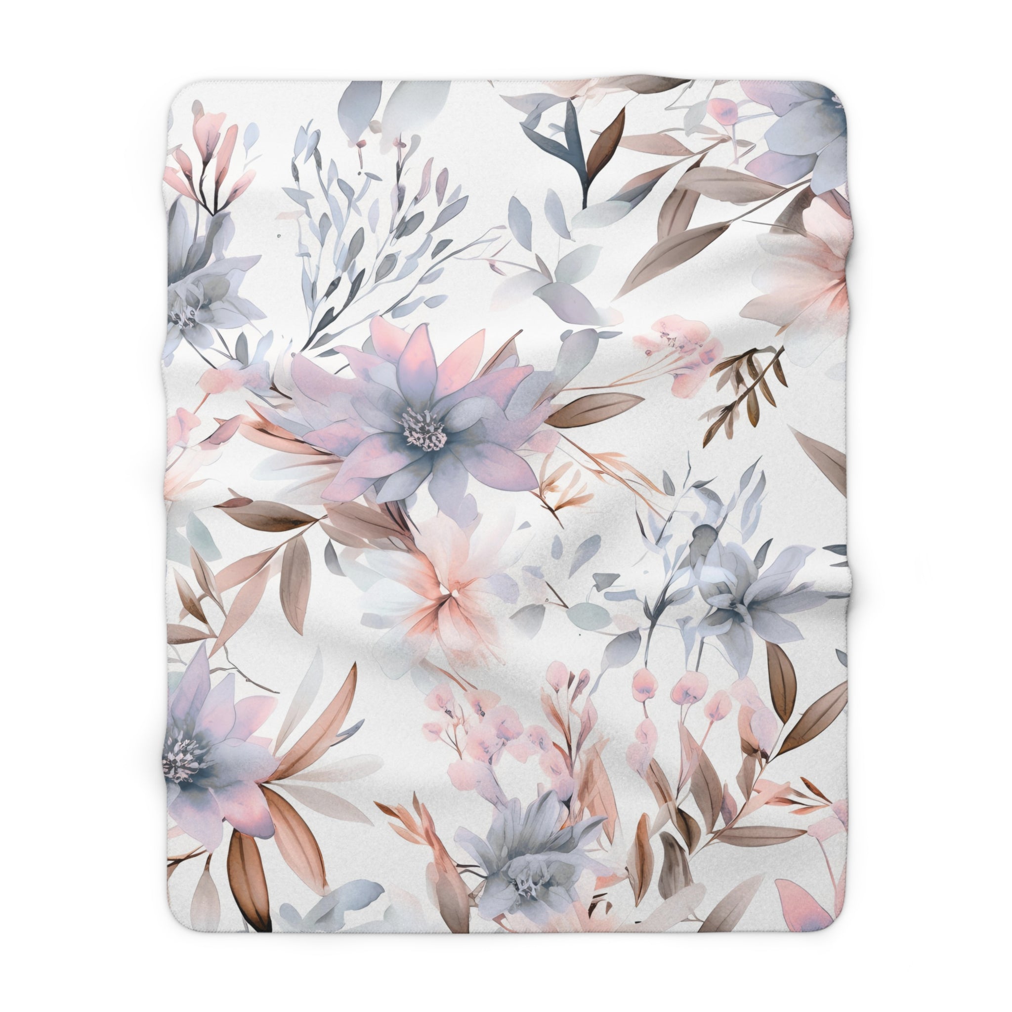 Floral Throw Blanket | White Blush Pink, Pale Blue Beige