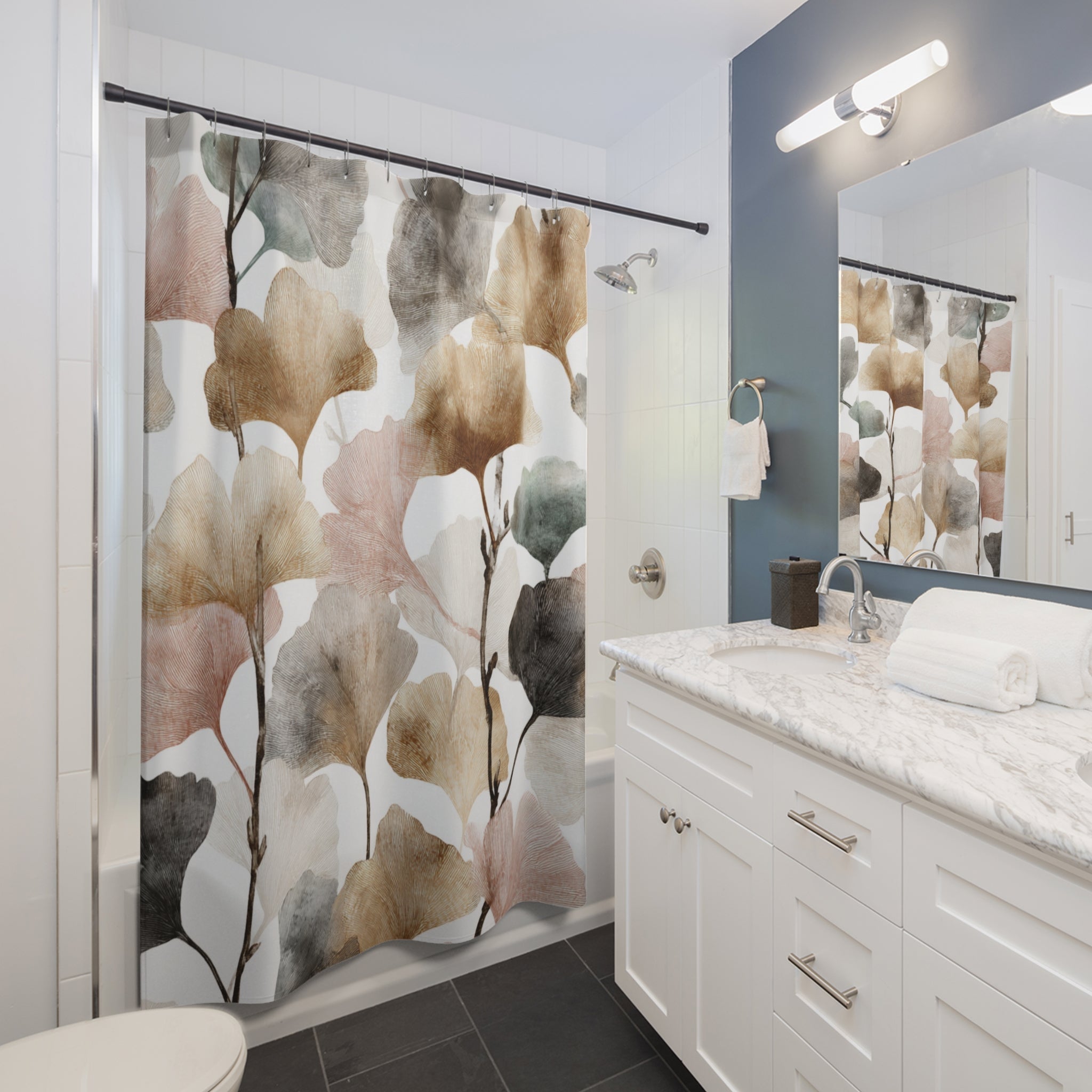 Gingko Boho Shower Curtain | Floral Leaves Bathroom Decor