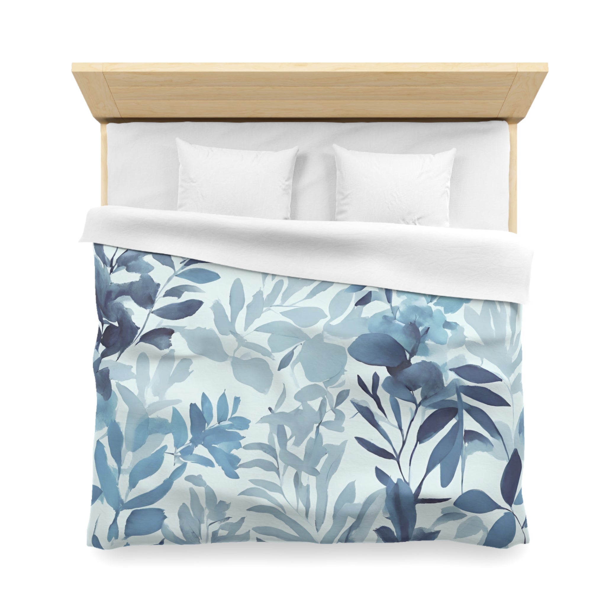 Boho Duvet Cover | Floral Pale Navy Blue, Eucalyptus Leaves