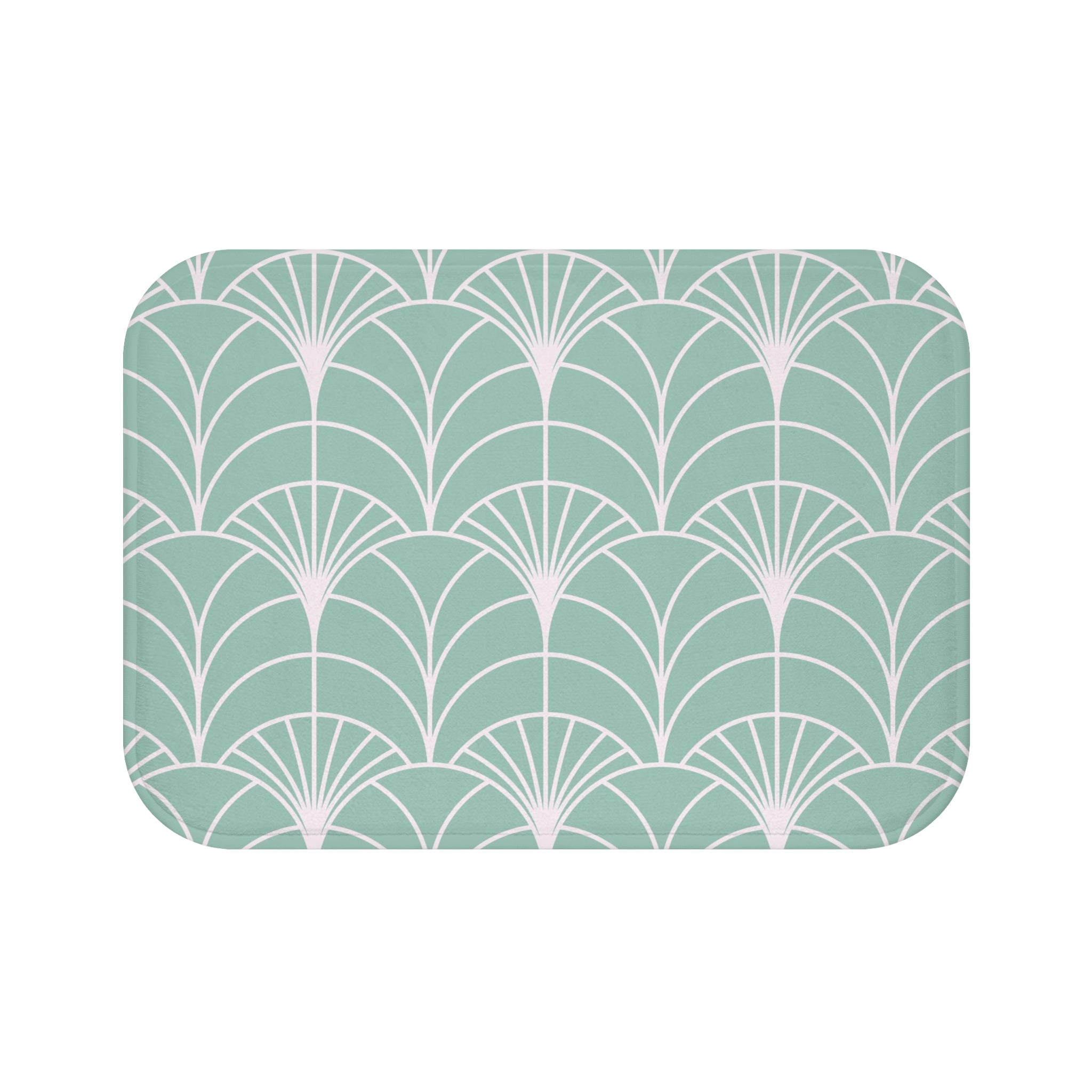 Boho Bath, Kitchen Mat |  Art Deco Mint Green White