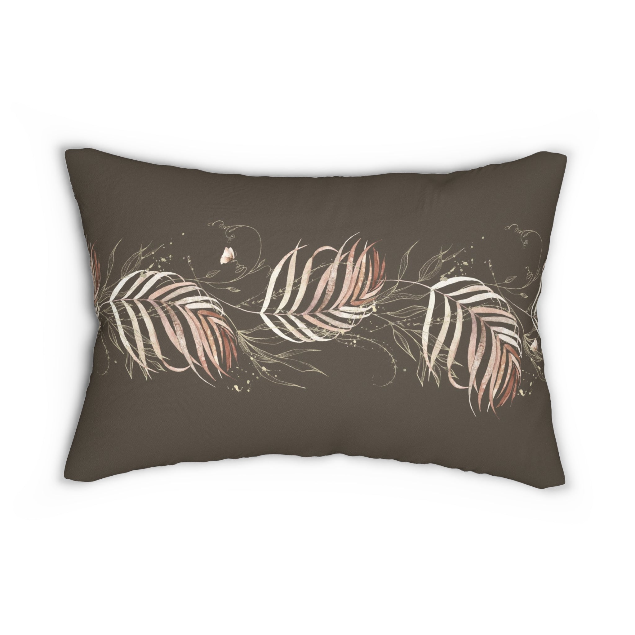 Boho Lumbar Pillow | Brown Beige Leaves Floral