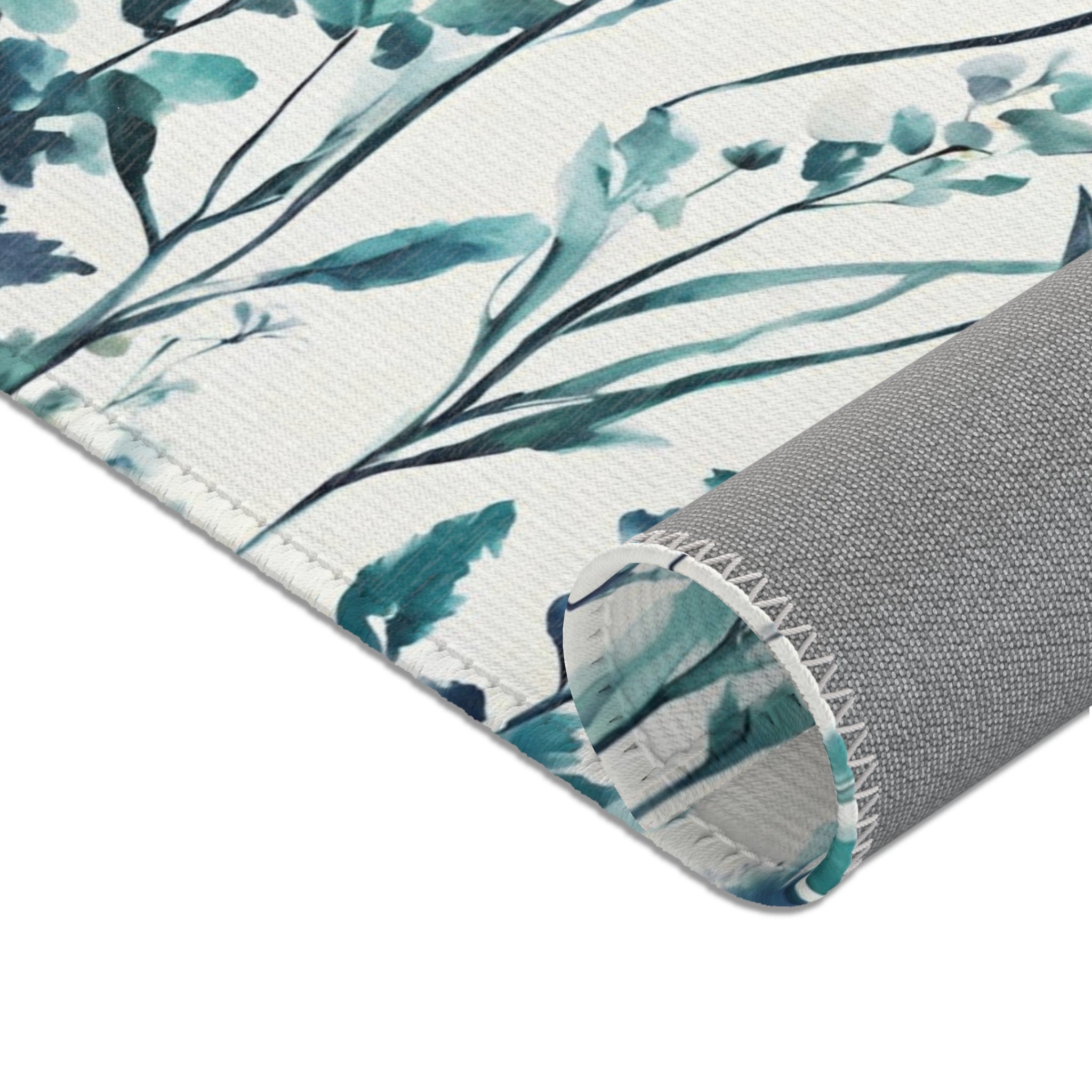 Floral Large Area Rug | Modern Rug, Teal Green, Blue Wildflowers