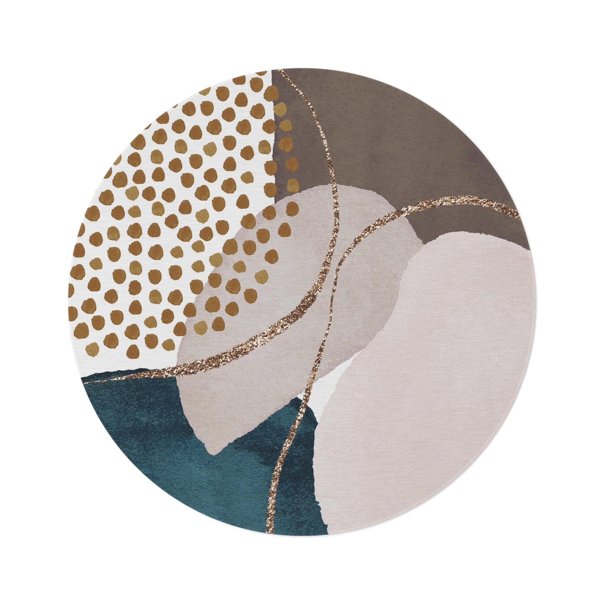 Round Boho Area Rug | Modern Brown Navy, Blush