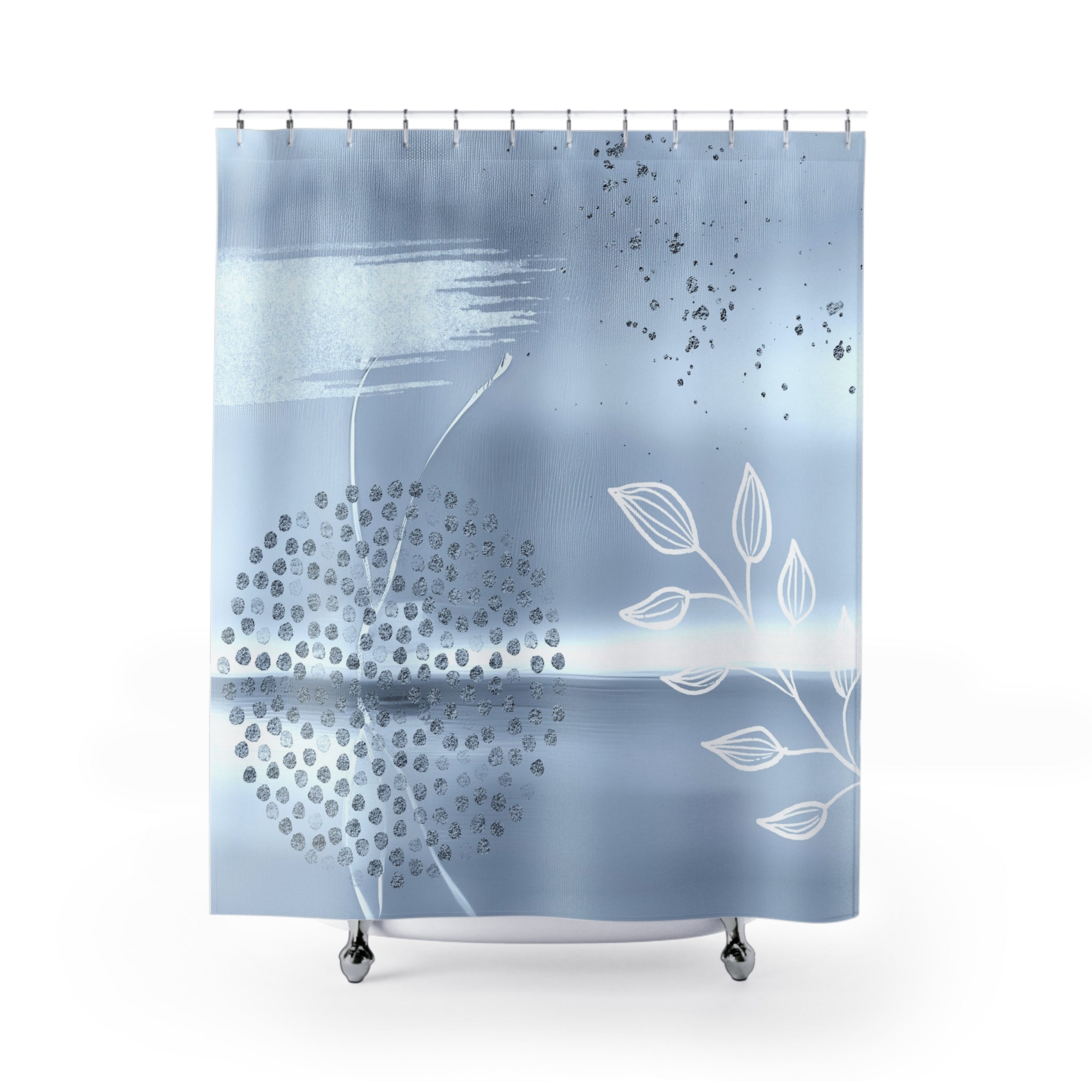 Boho Shower Curtain | Powder Pale Blue, Leaves