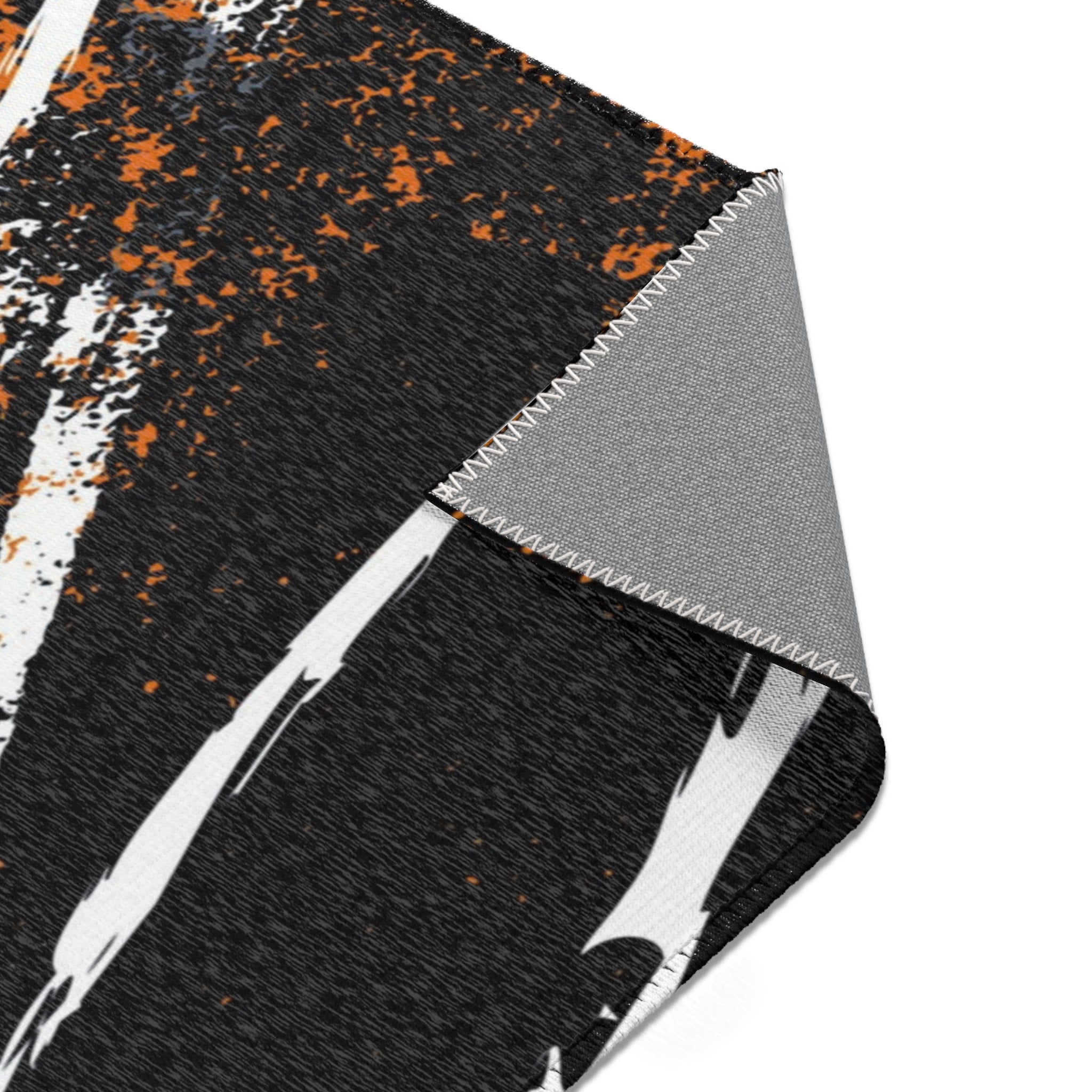 Abstract Boho Area Rug | Black, White Orange Minimalist