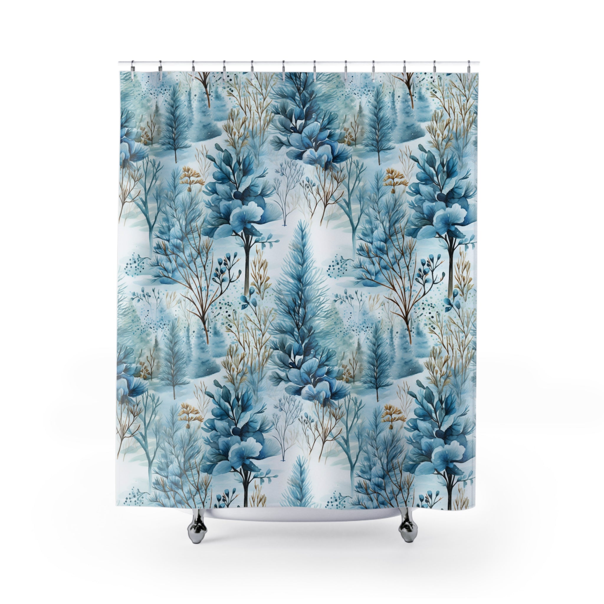 Winter Shower Curtain | Snow, Blue Forest