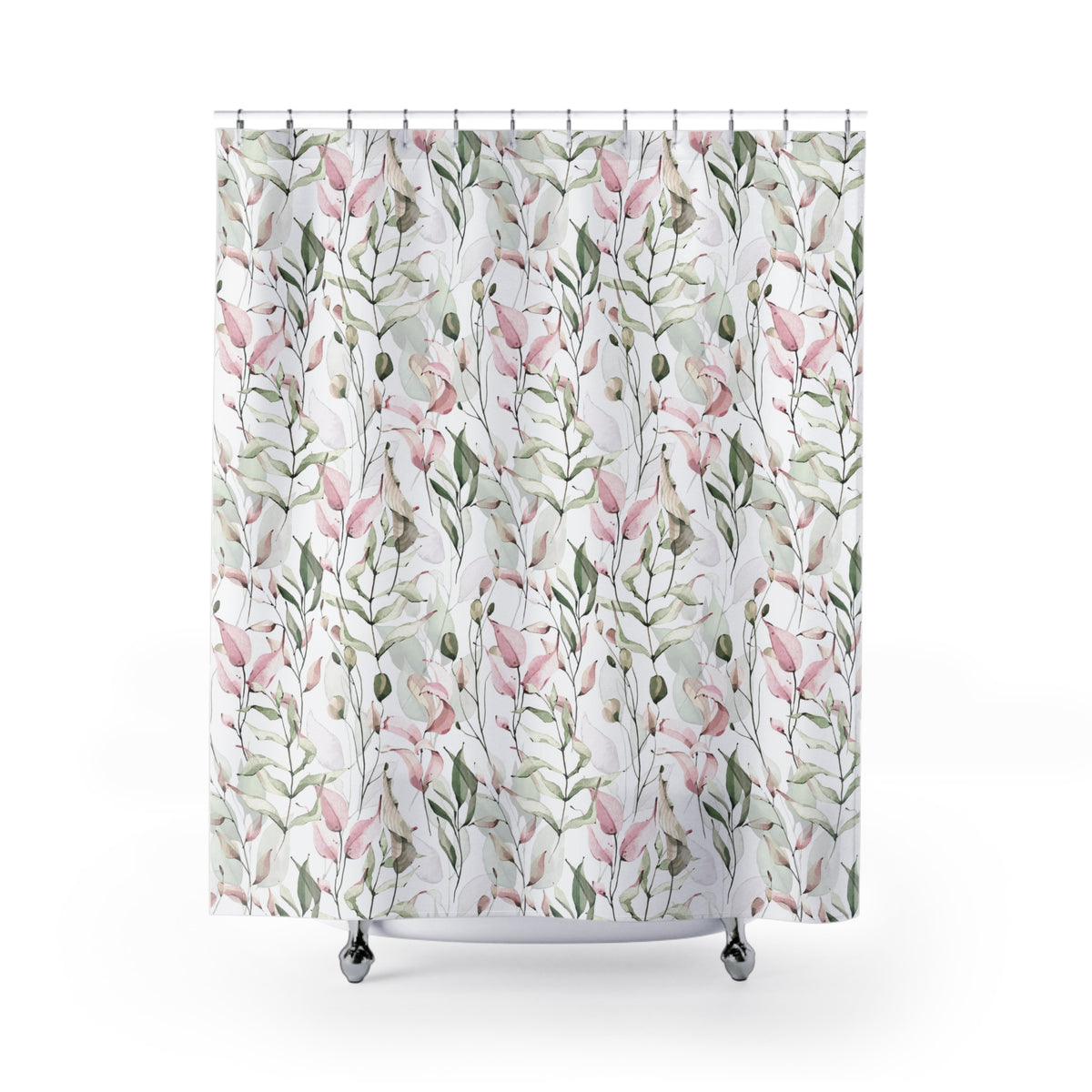 Blush Sage Watercolor Botanical Shower Curtain, Bath Curtain 71x74