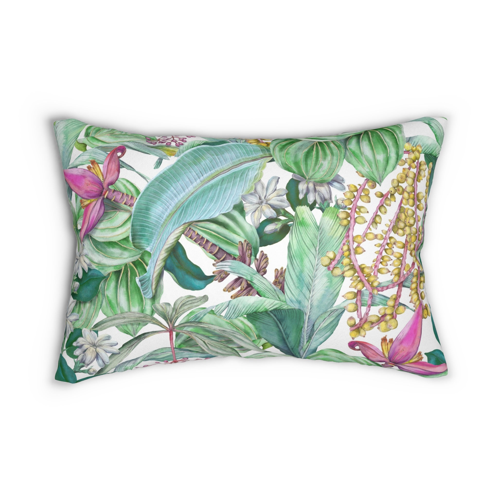 Floral Lumbar Pillow | Sage Green Jungle Tropical Leaves