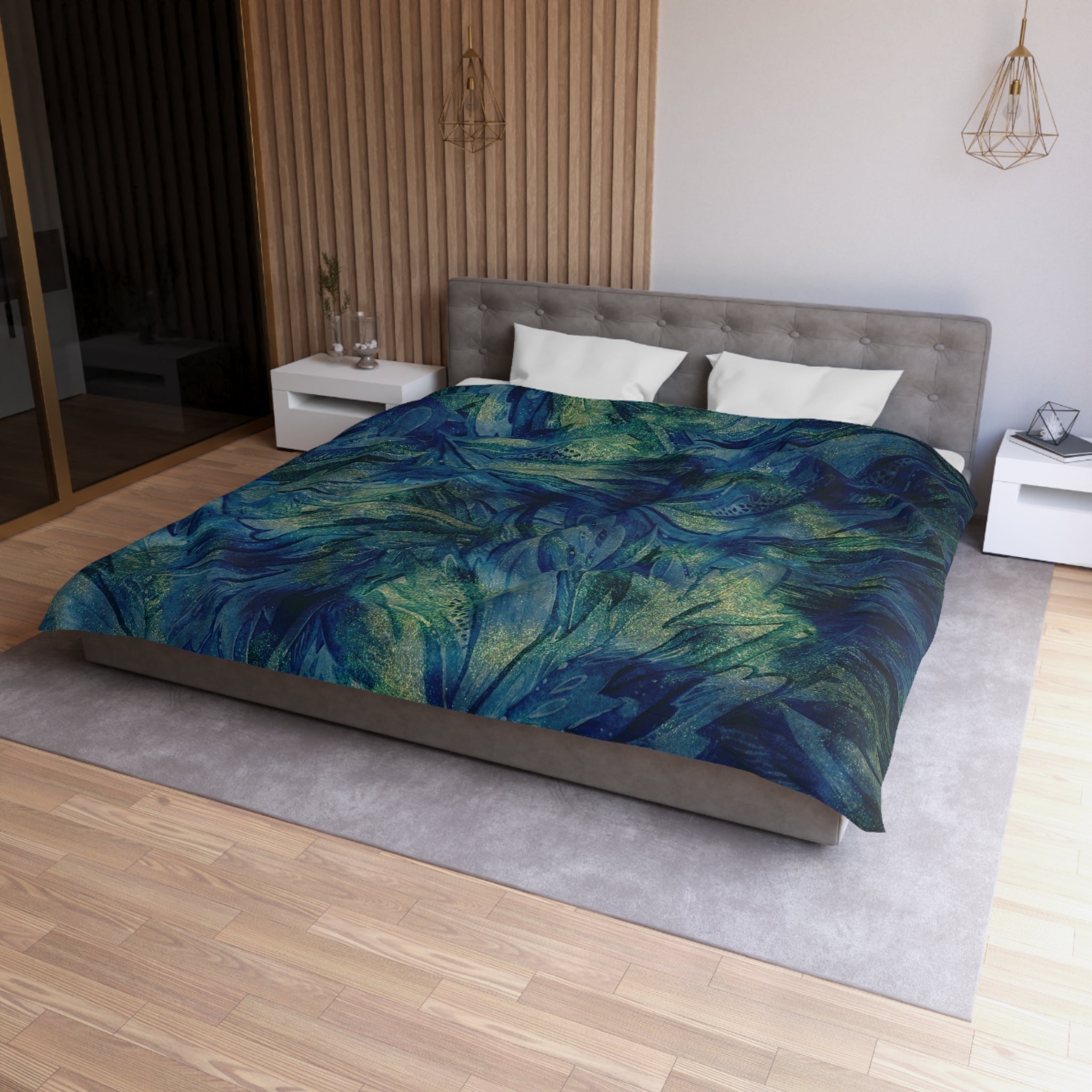 Abstract Duvet Cover | Peacock Navy Blue, Green