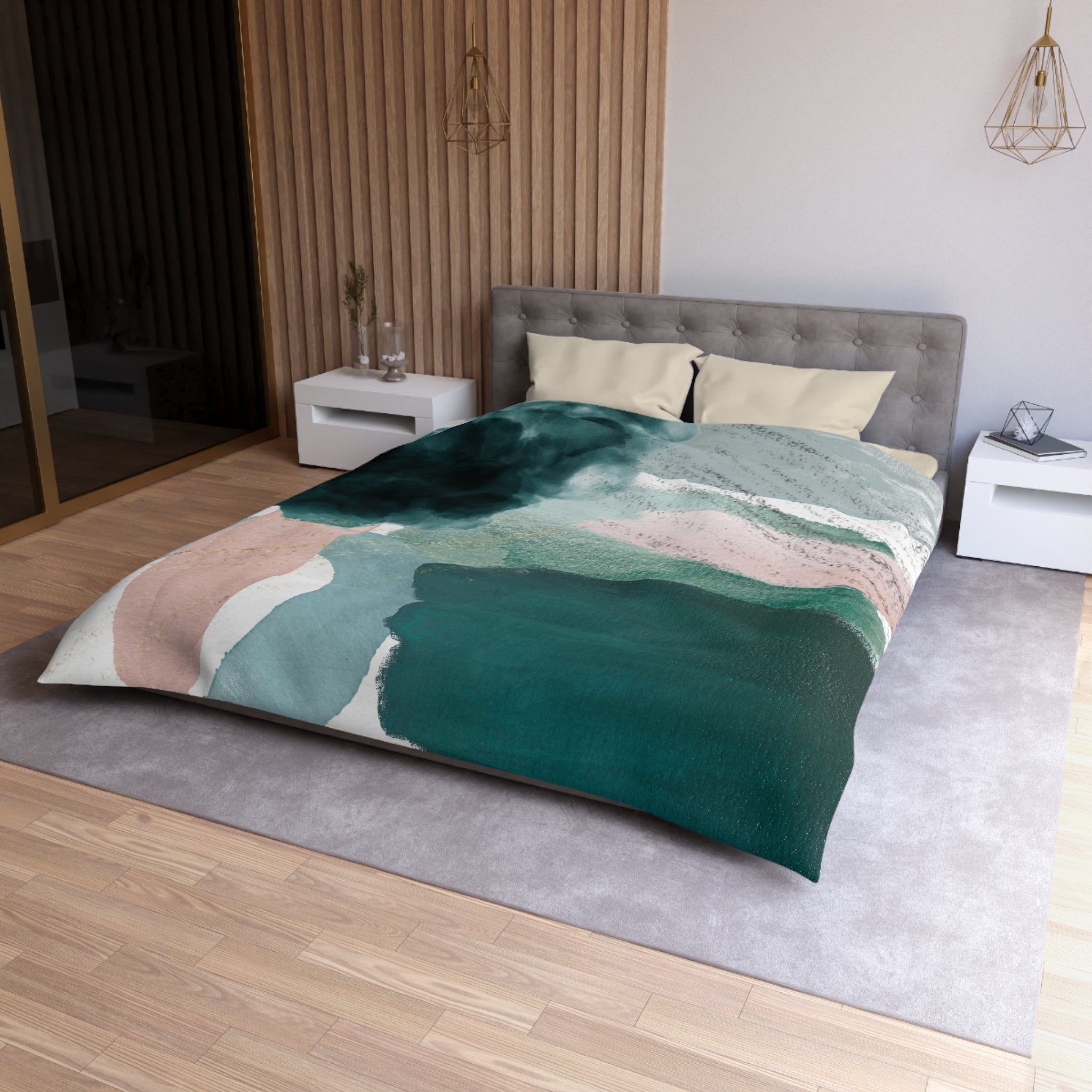 Abstract Duvet, Pillow Cover | Green Blush Bedroom Decor