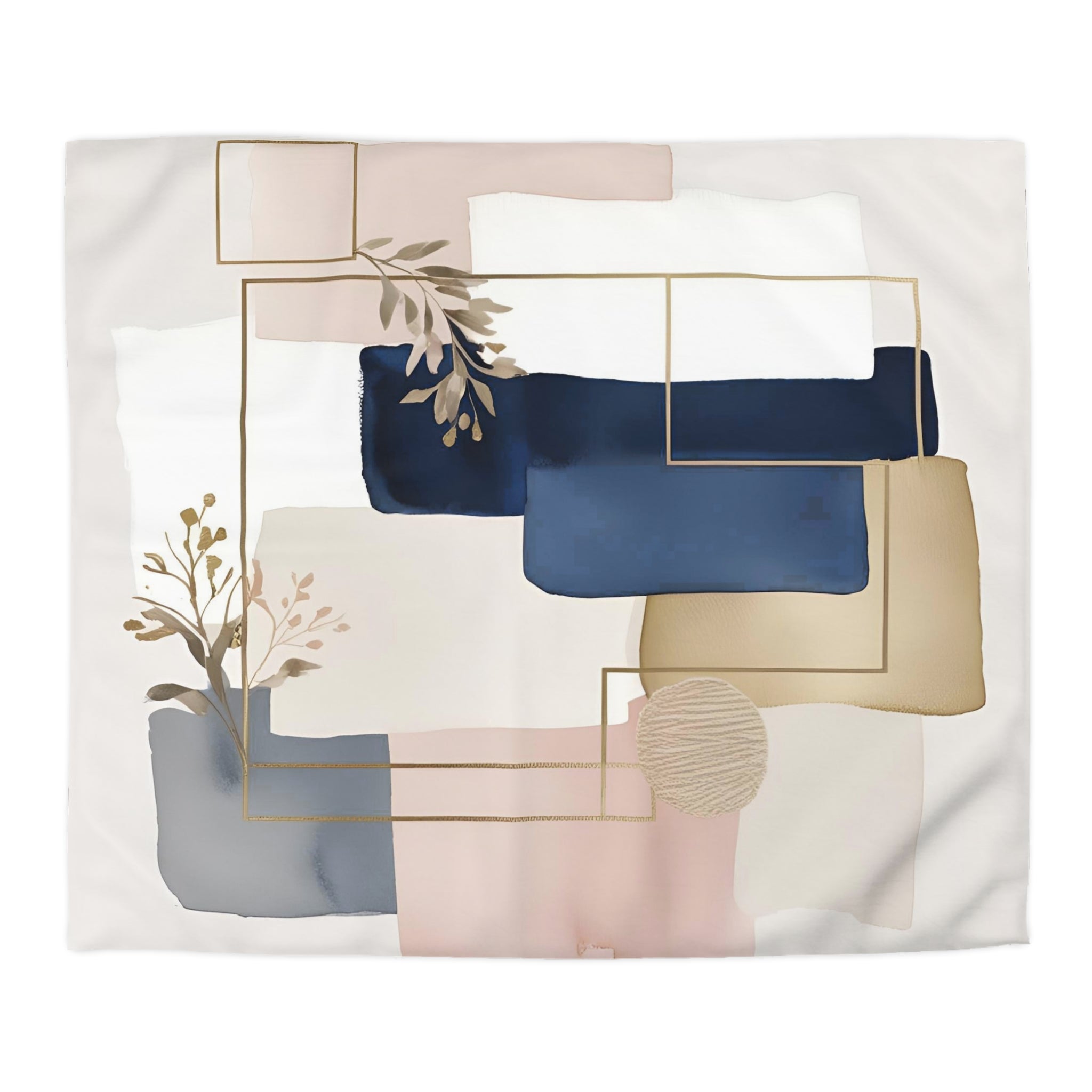 The image is a square canvas with abstract shapes and patterns in various colors, including shades of blue, pink, and white. The shapes are arranged in a way that creates a visually appealing composition.