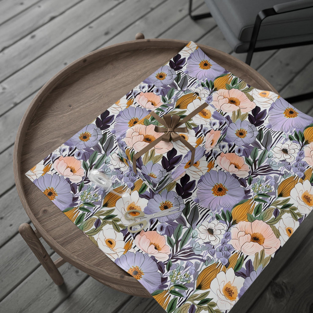 Lilac Peach Garden Blossom Wrapping Paper, Floral Gift Wrap