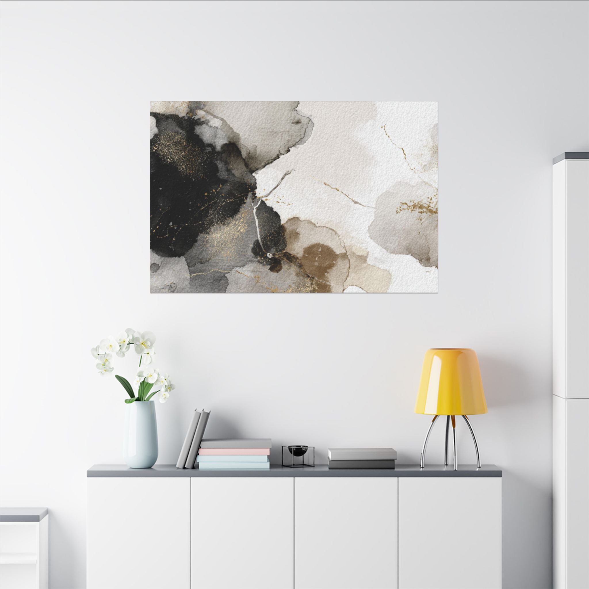 Abstract Neutral Wall Art Print | Boho Earthy Home Decor | Blue, Muted Gold Modern Organic Art