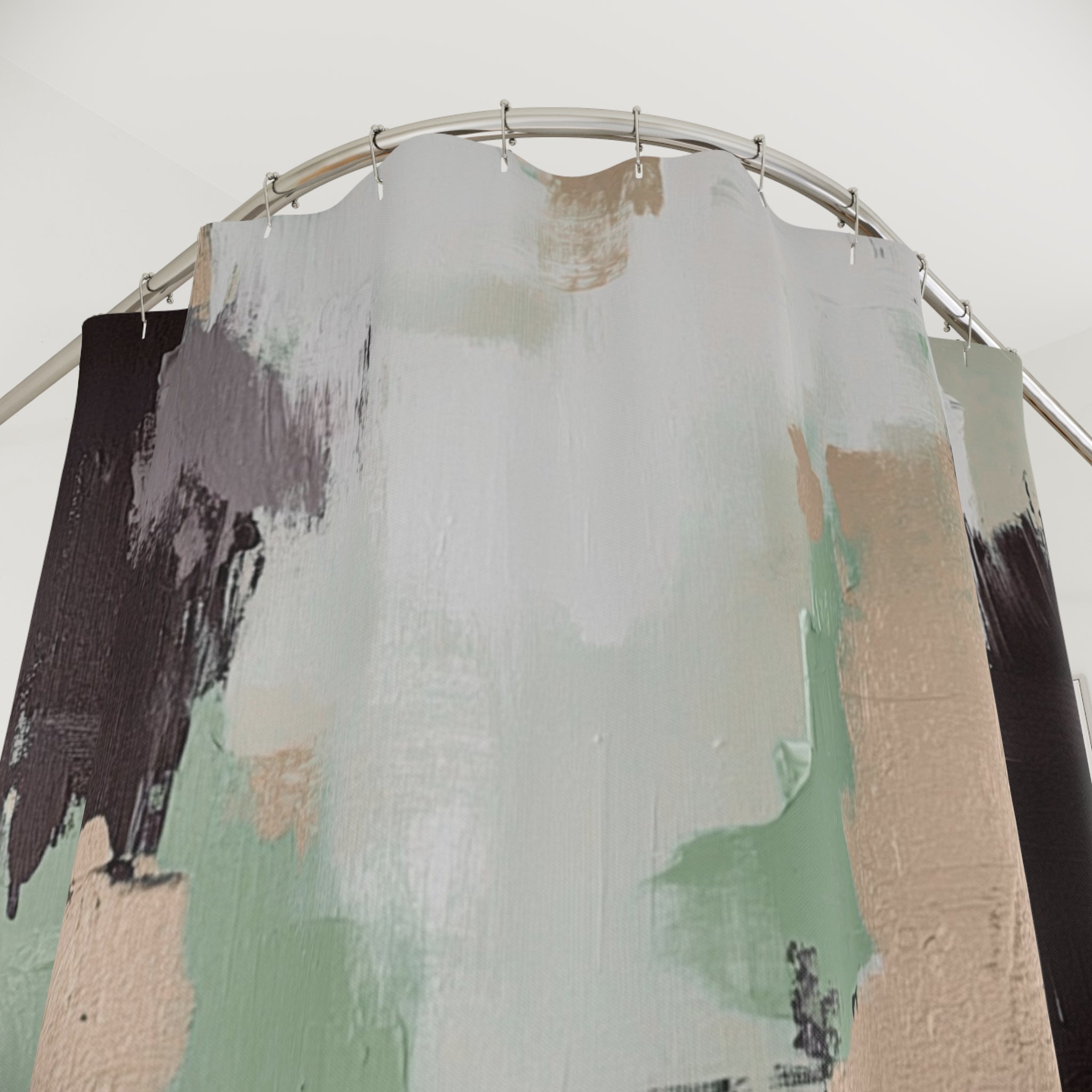 Abstract Shower Curtain | Sage Green Beige, Black Grey