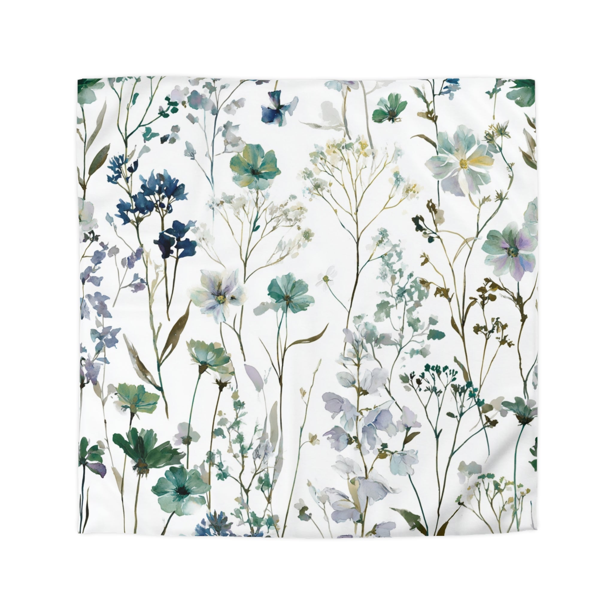 Floral Modern Duvet, Pillow Cover | White Green Bedroom Decor