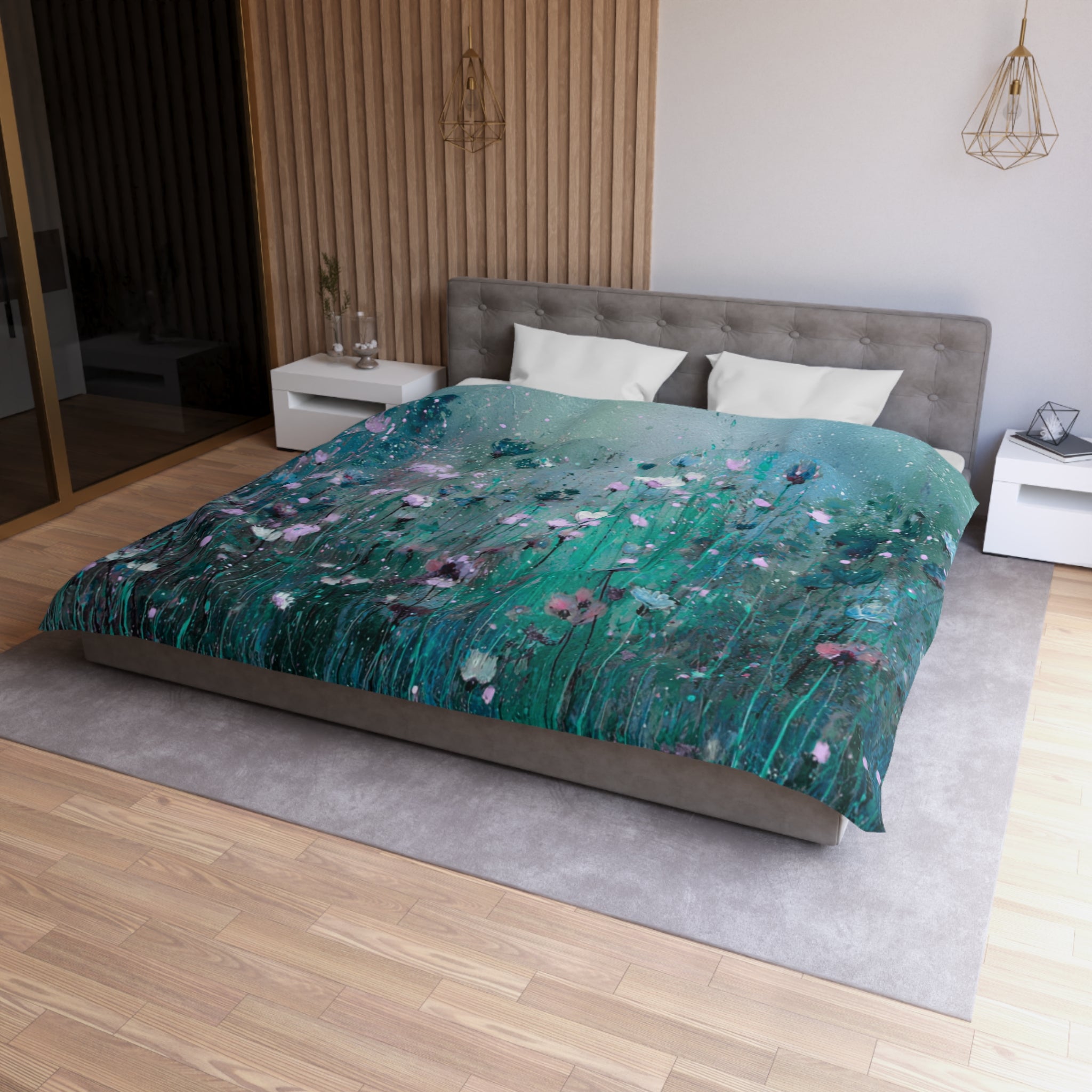 Floral Duvet, Pillow Cover | Teal Green Bedroom Decor